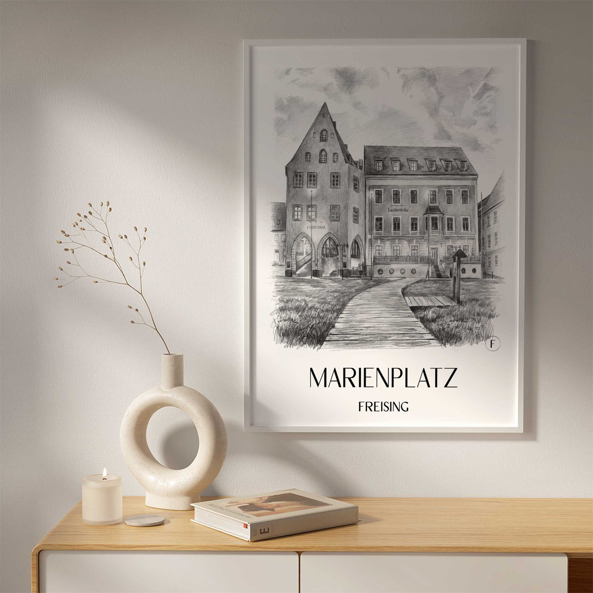 marienplatz-freising-deutschland-poster-bleistift-zeichnung-drawing