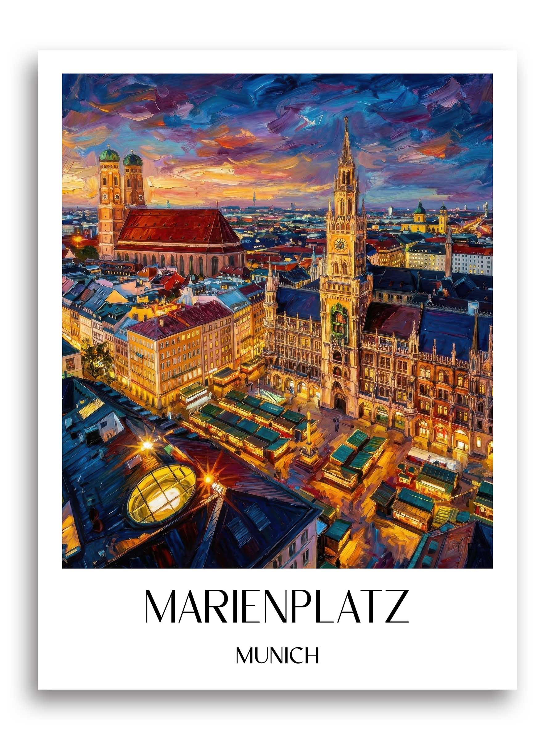 Marienplatz Poster - München - Deutschland Kunstdruck - Ölgemälde von A4 bis A1 - favplace