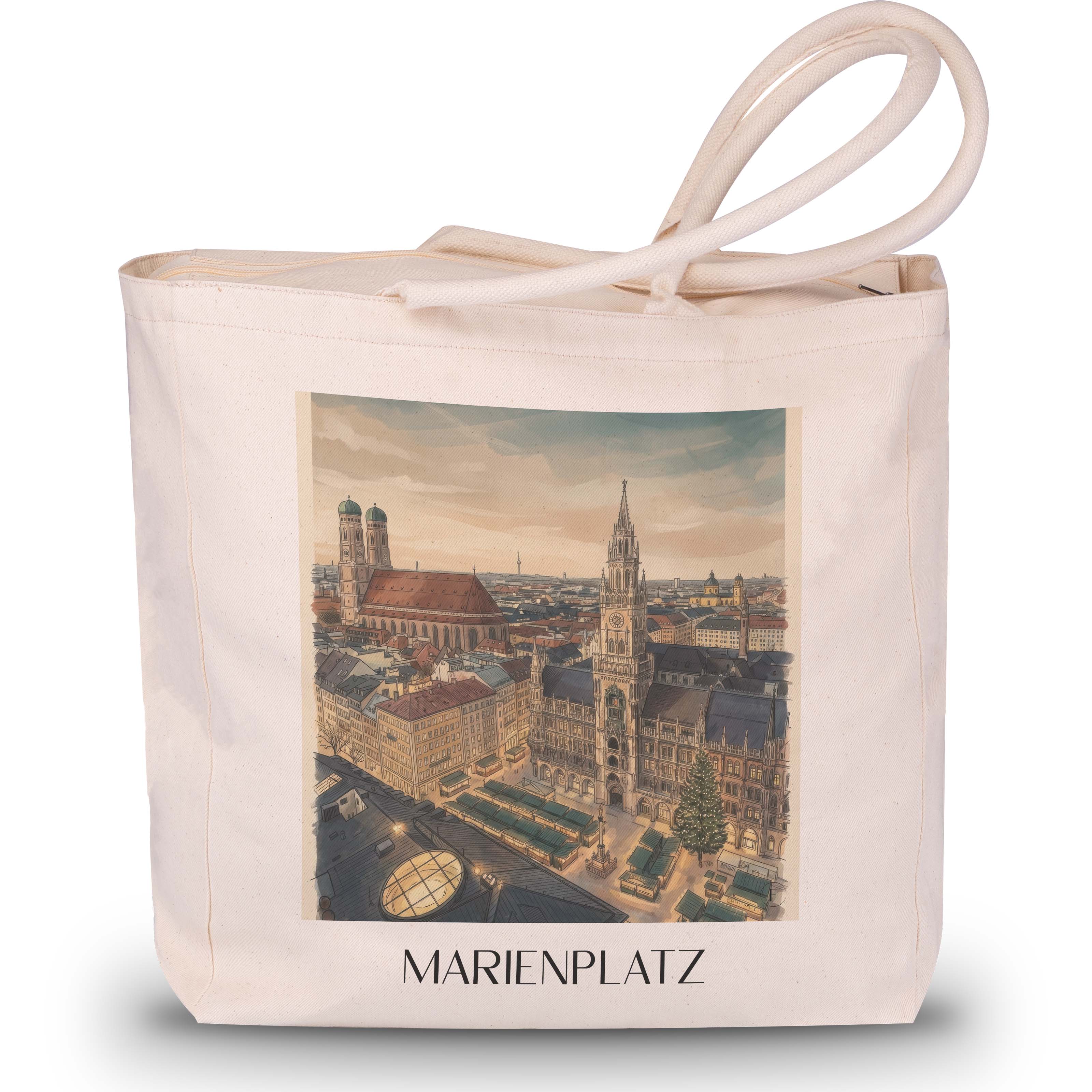 marienplatz-münchen-deutschland-einkaufstasche-aquarell