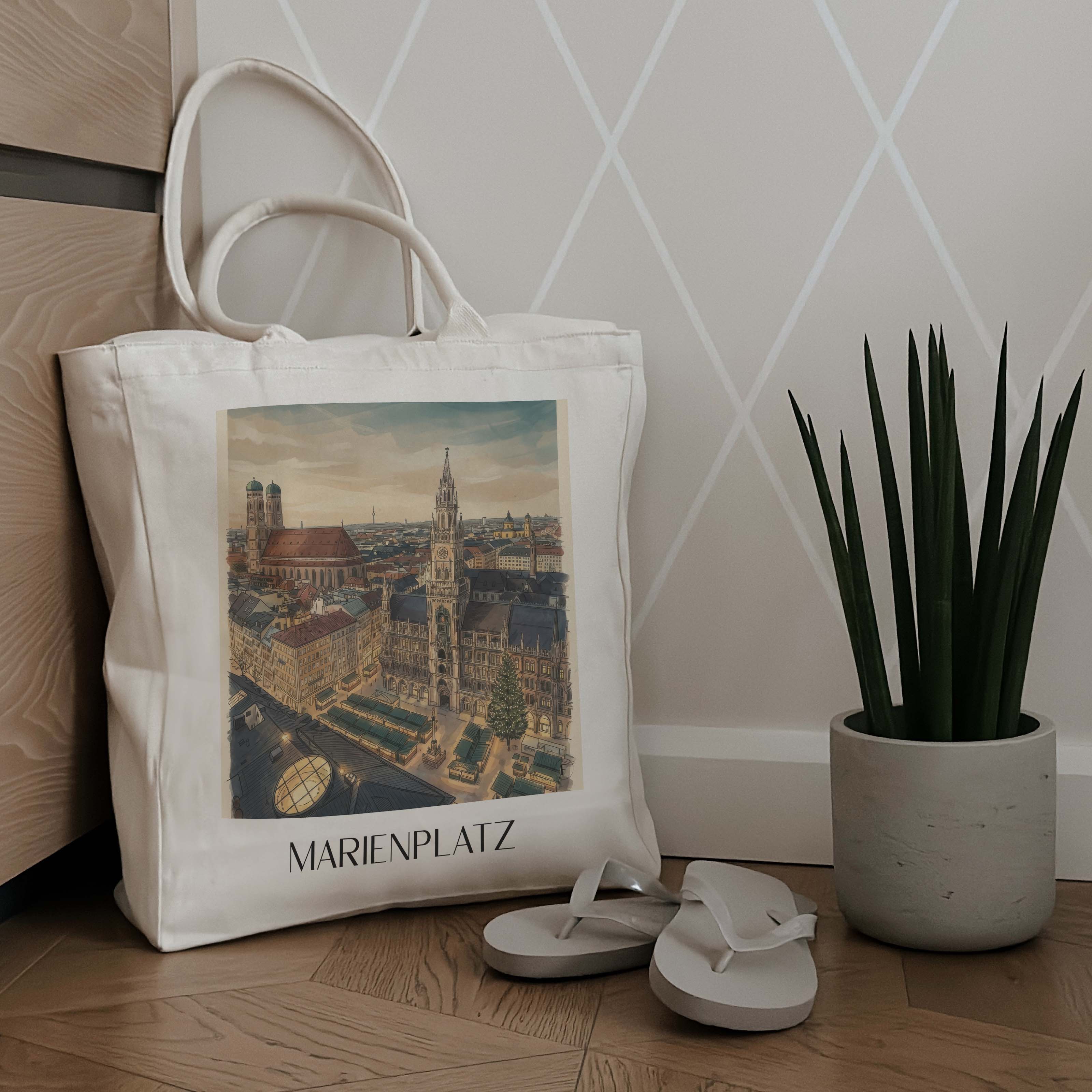 marienplatz-münchen-deutschland-einkaufstasche-aquarell