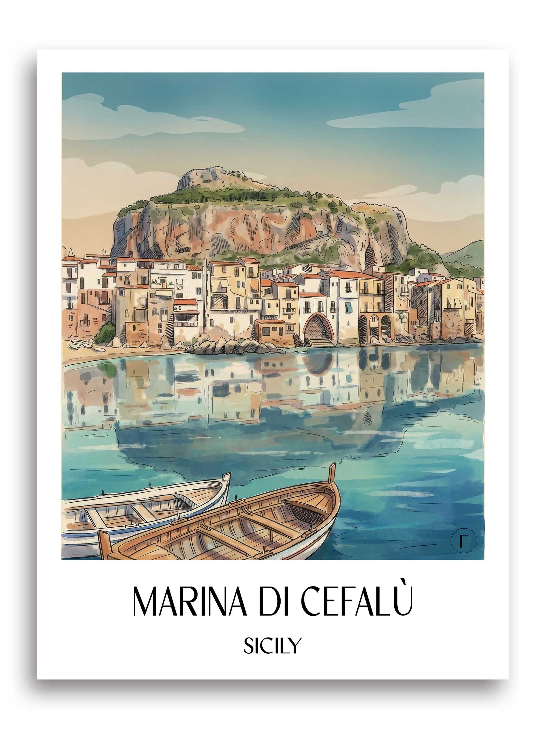 Marina di Cefalù Poster - Sizilien - Italien Kunstdruck - Aquarell von A4 bis A1 - favplace