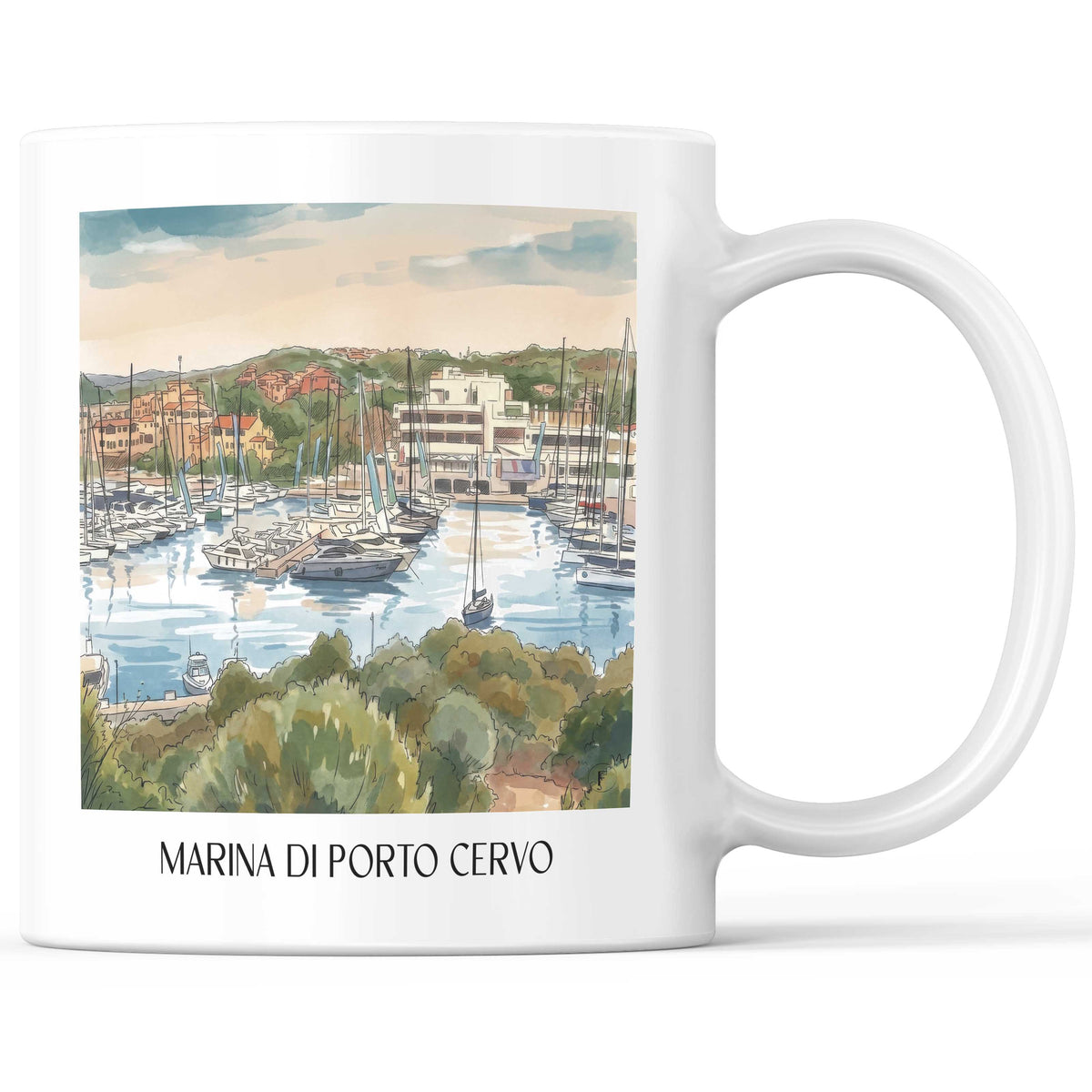 Marina di Porto Cervo Kaffeebecher - Sardinien - Italien Becher - Kaffeetasse im Aquarell Stil - favplace