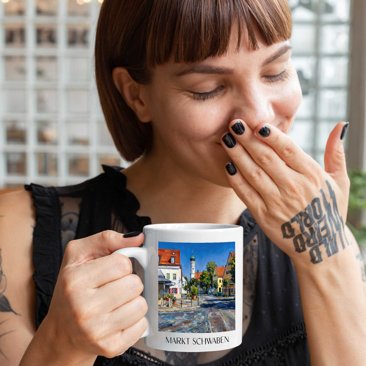 markt-schwaben-bayern-deutschland-kaffeebecher-oil-painting-oelgemaelde