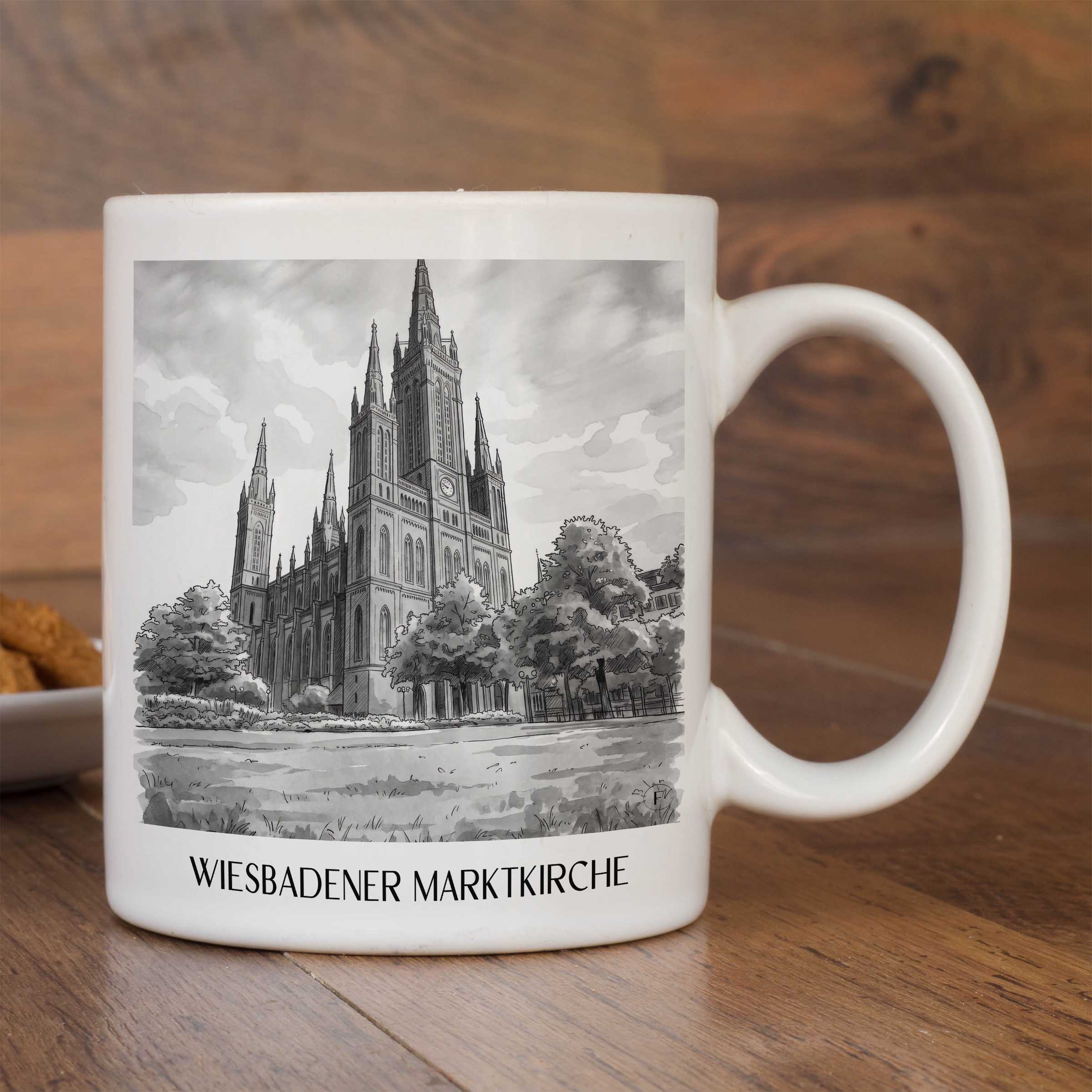 marktkirche-wiesbaden-deutschland-kaffeebecher-aquarell-schwarz-weiss