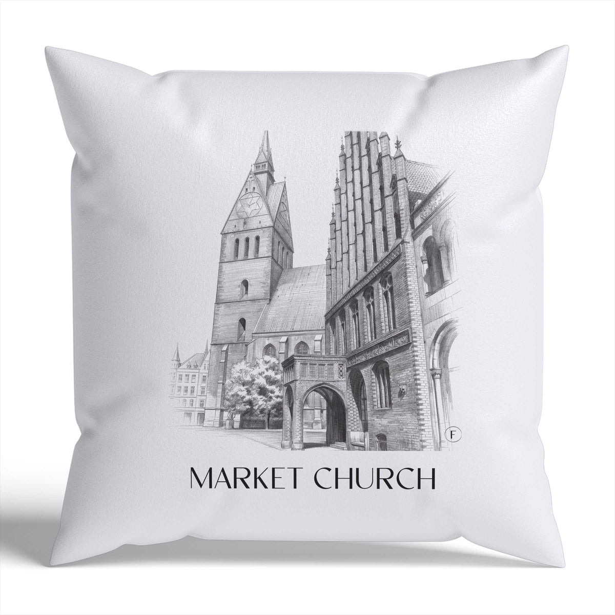 Marktkirche Kissenhülle - Zierkissen Bezug - Hannover - Deutschland Kissen bzw. Kissenbezug im Zeichnung Stil - favplace
