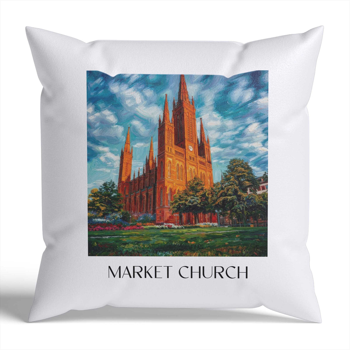 Marktkirche Kissenhülle - Zierkissen Bezug - Wiesbaden - Deutschland Kissen bzw. Kissenbezug im Ölgemälde Stil - favplace