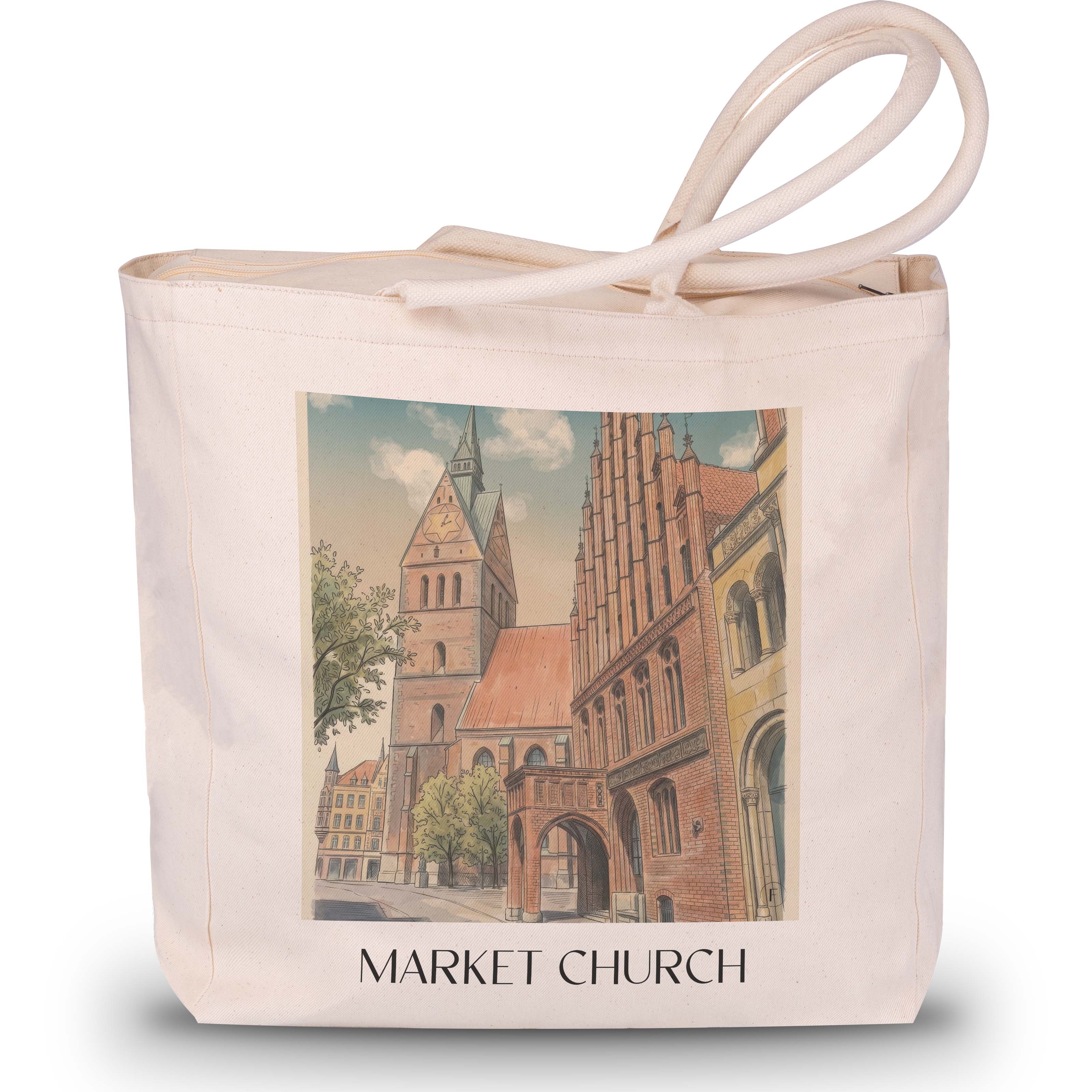 Marktkirche Shopping Tasche - Hannover - Deutschland Tote Bag - Einkaufstasche im Aquarell Stil - favplace