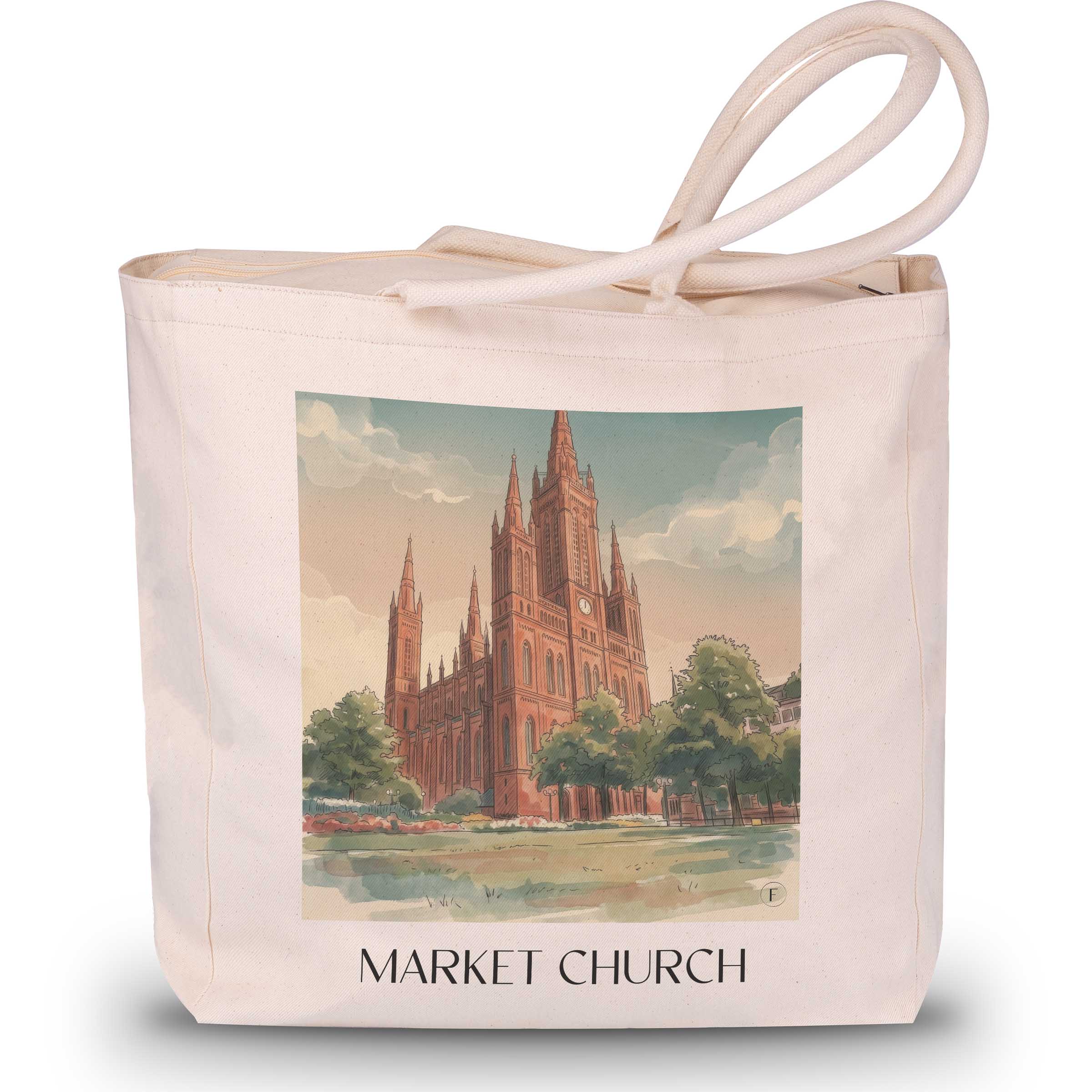 Marktkirche Shopping Tasche - Wiesbaden - Deutschland Tote Bag - Einkaufstasche im Aquarell Stil - favplace