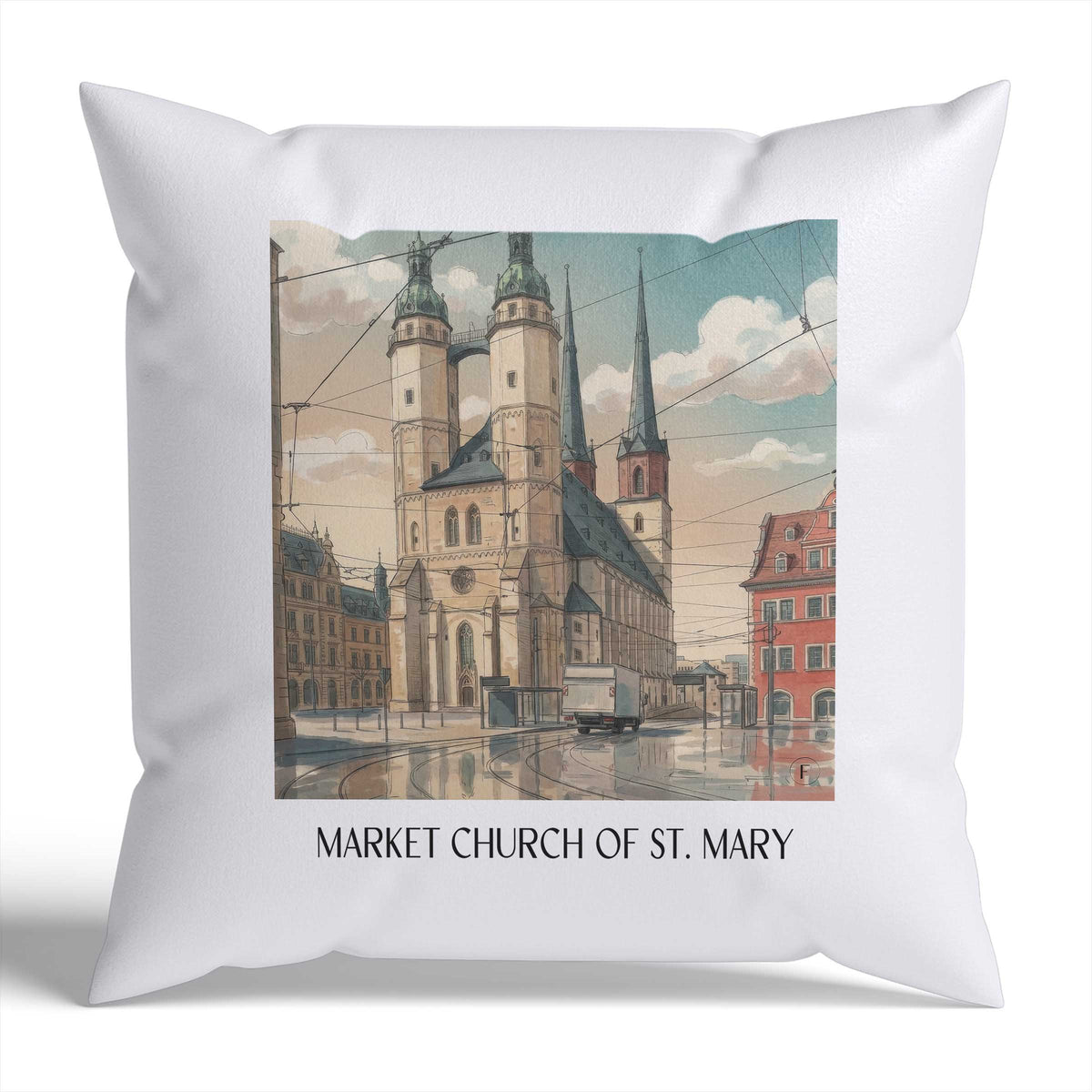 Marktkirche St. Marien Kissenhülle - Zierkissen Bezug - Halle - Deutschland Kissen bzw. Kissenbezug im Aquarell Stil - favplace