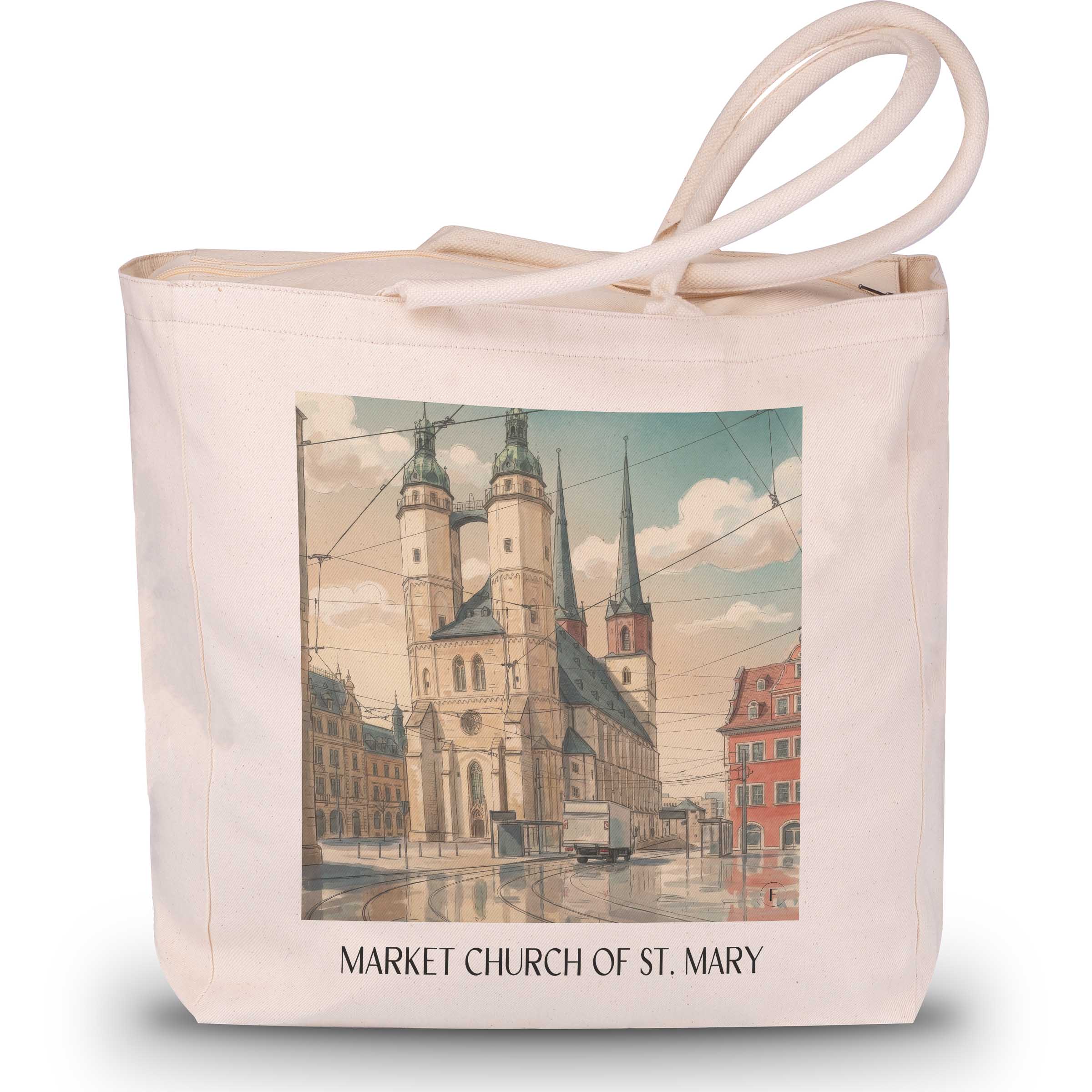 Marktkirche St. Marien Shopping Tasche - Halle - Deutschland Tote Bag - Einkaufstasche im Aquarell Stil - favplace