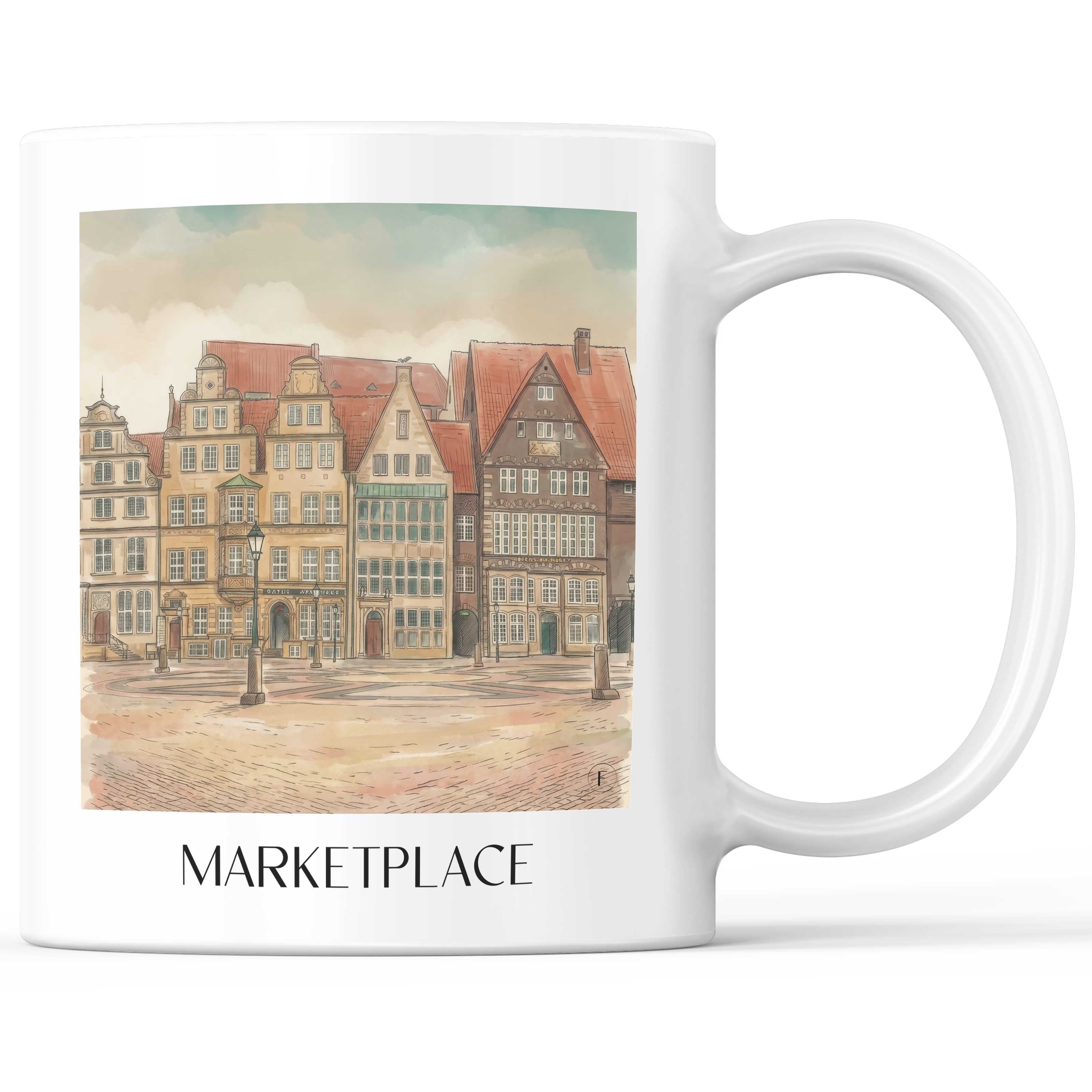 Marktplatz Kaffeebecher - Bremen - Deutschland Becher - Kaffeetasse im Aquarell Stil - favplace