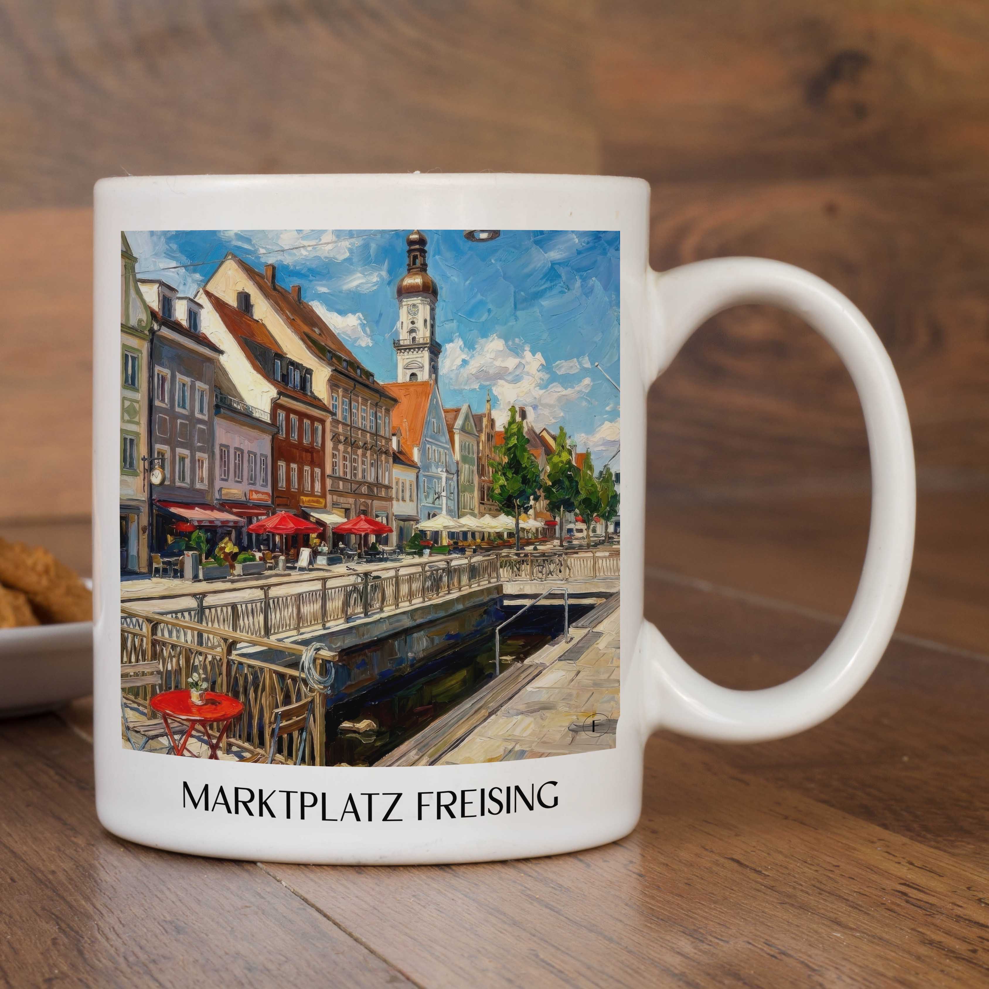 marktplatz-freising-deutschland-kaffeebecher-oil-painting-oelgemaelde