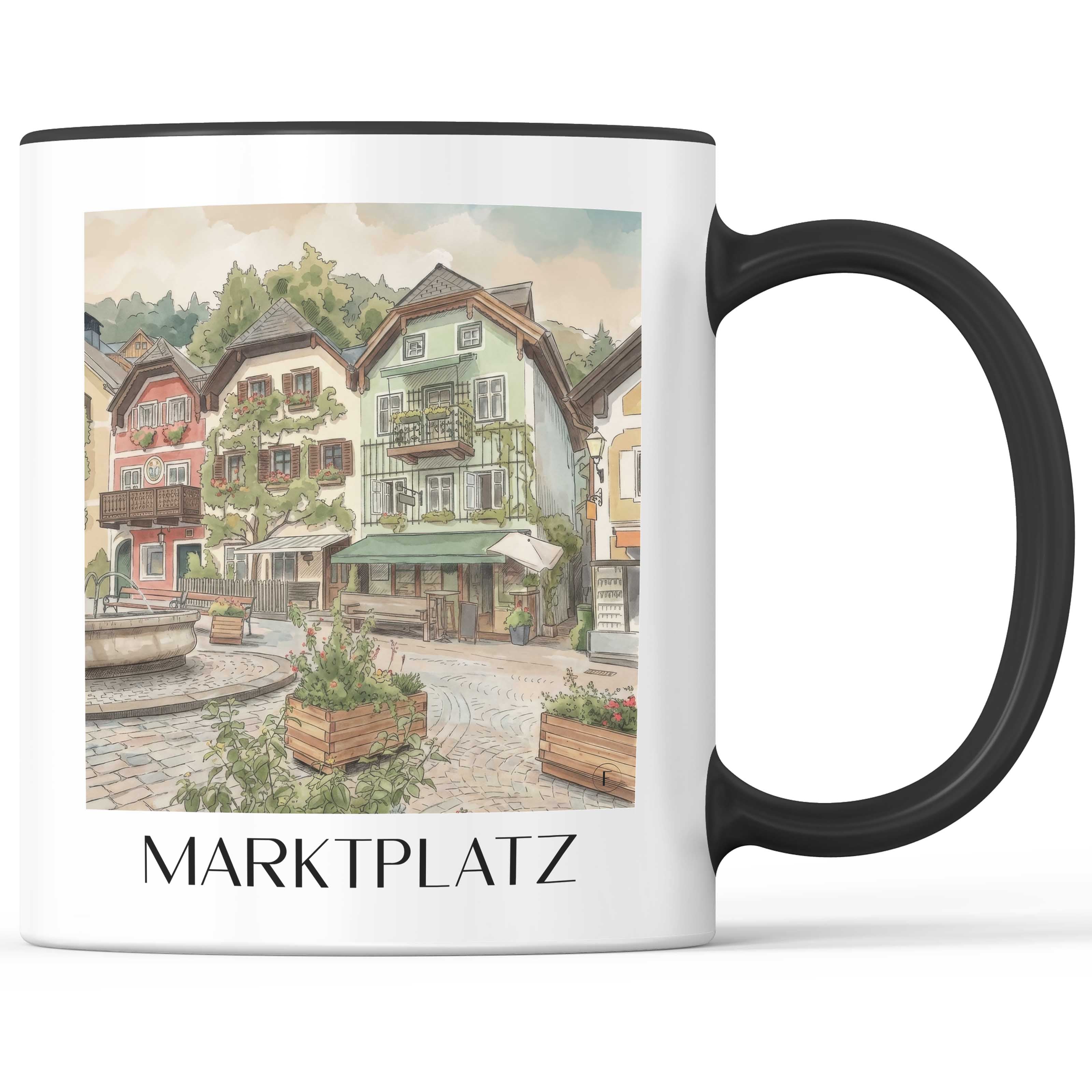 marktplatz-hallstatt-österreich-kaffeebecher-aquarell