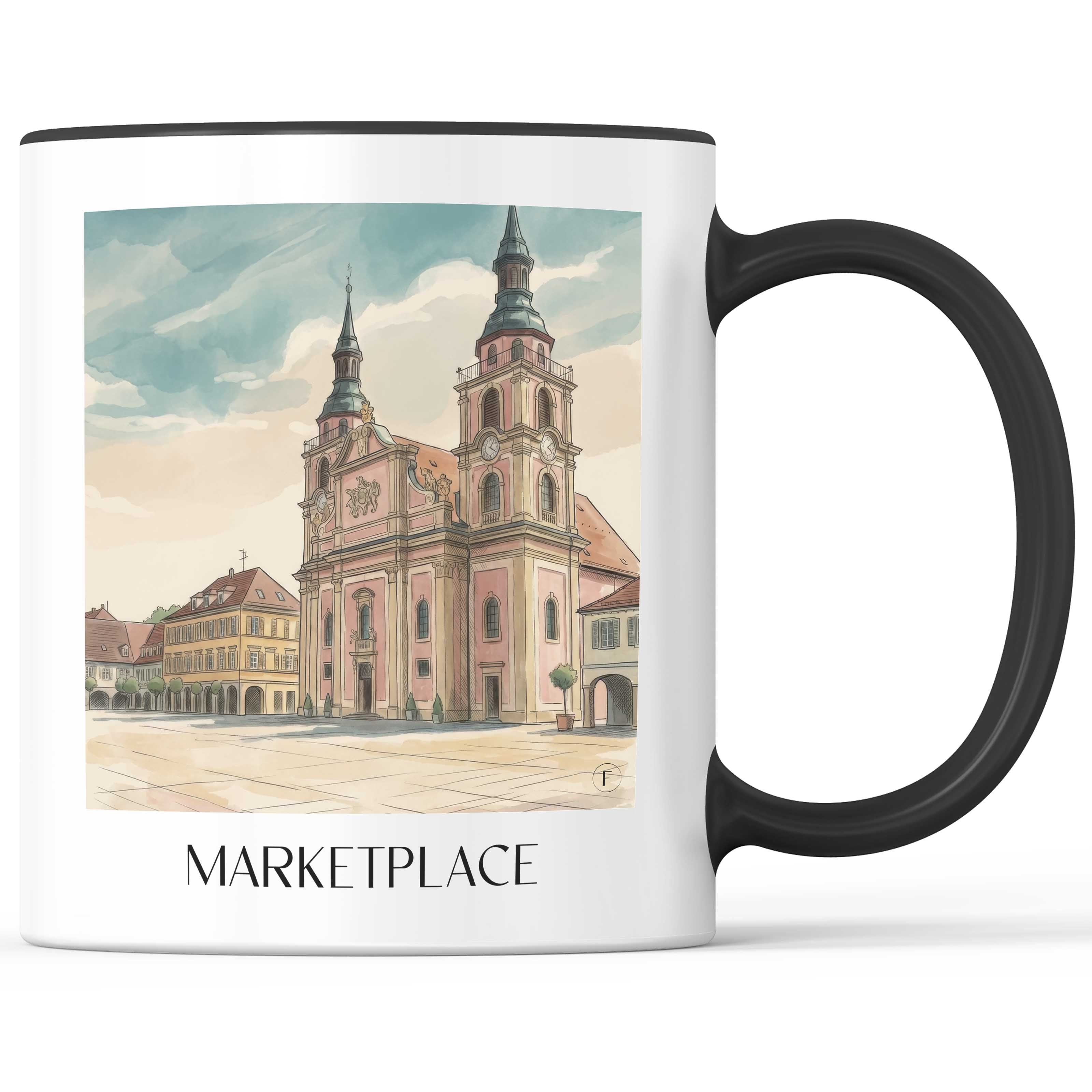 Marktplatz Kaffeebecher - Ludwigsburg - Deutschland Becher - Kaffeetasse im Aquarell Stil - favplace