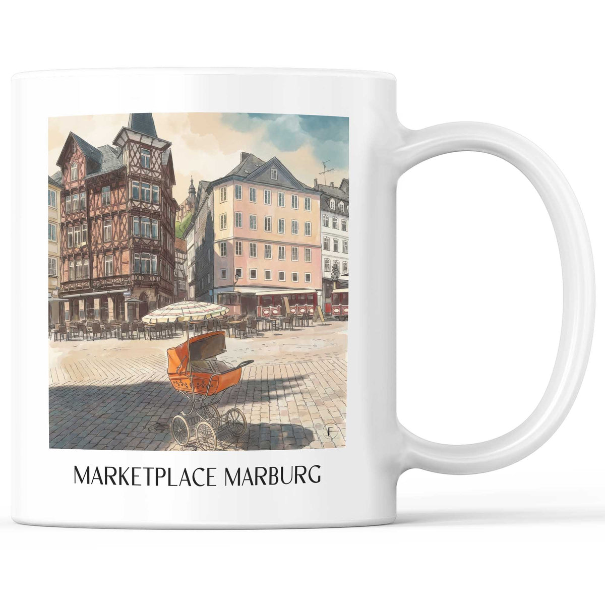 Marktplatz Kaffeebecher - Marburg - Deutschland Becher - Kaffeetasse im Aquarell Stil - favplace