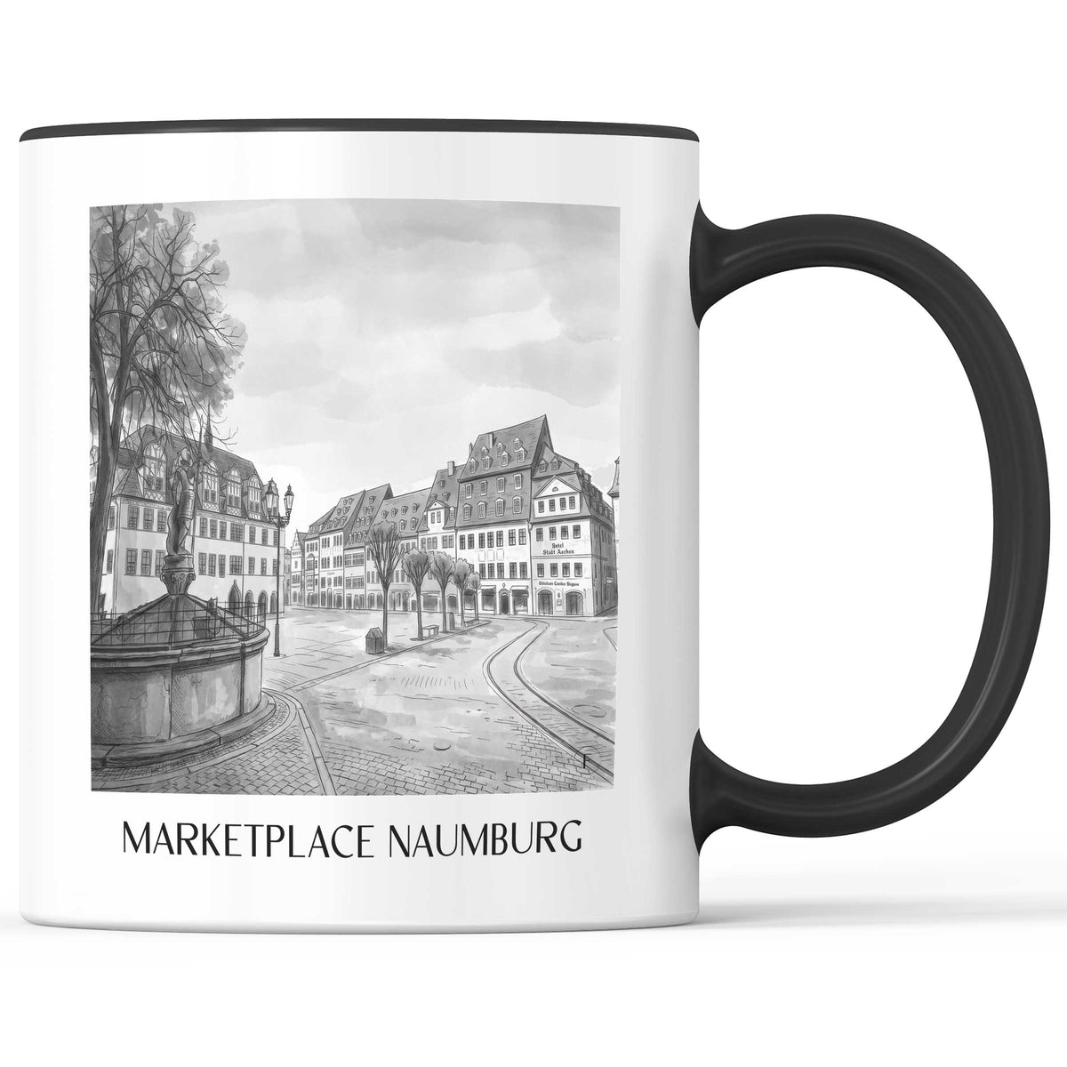 Marktplatz Kaffeebecher - Naumburg - Deutschland Becher - Kaffeetasse im Aquarell Schwarz-Weiß Stil - favplace