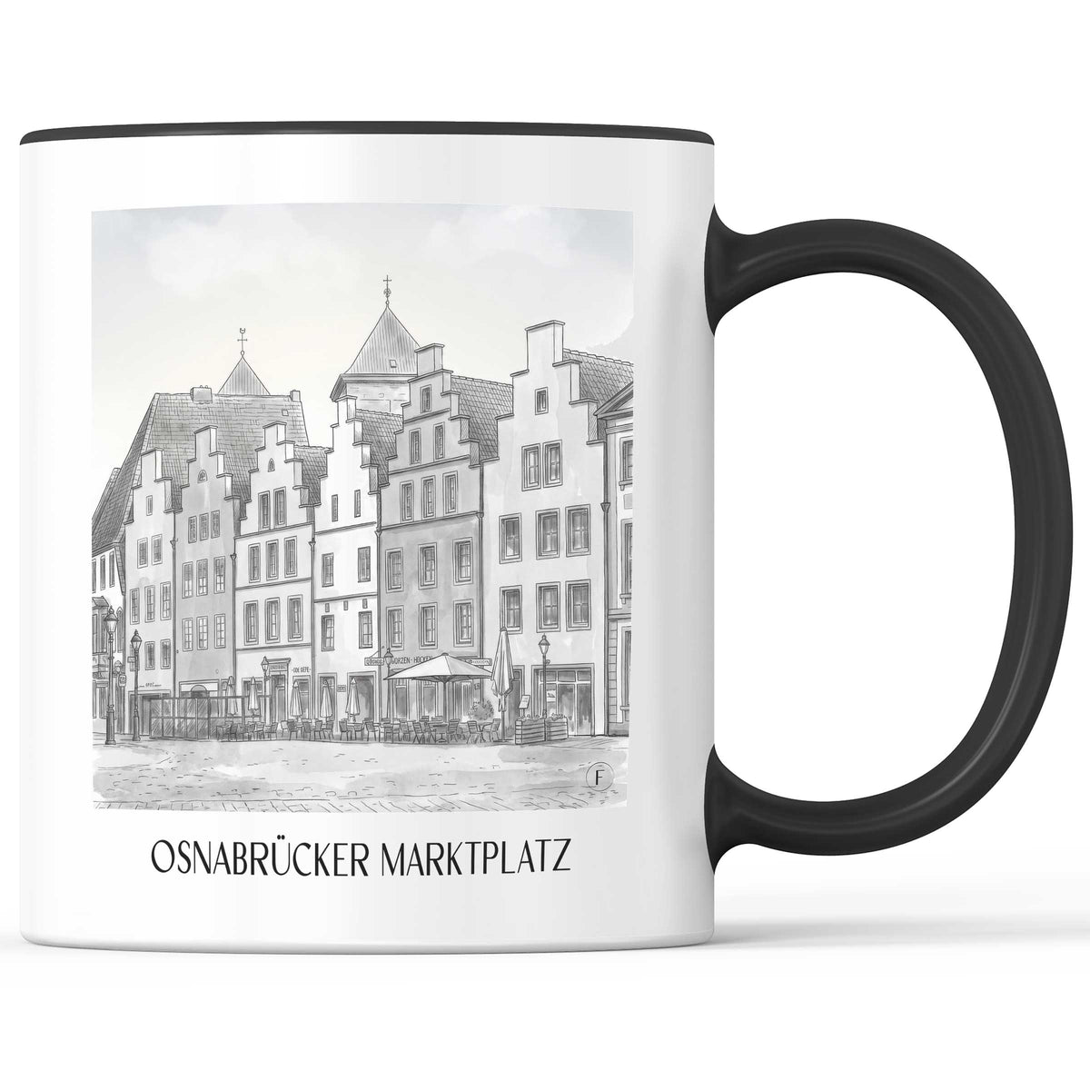 marktplatz-osnabrück-deutschland-kaffeebecher-aquarell-schwarz-weiss