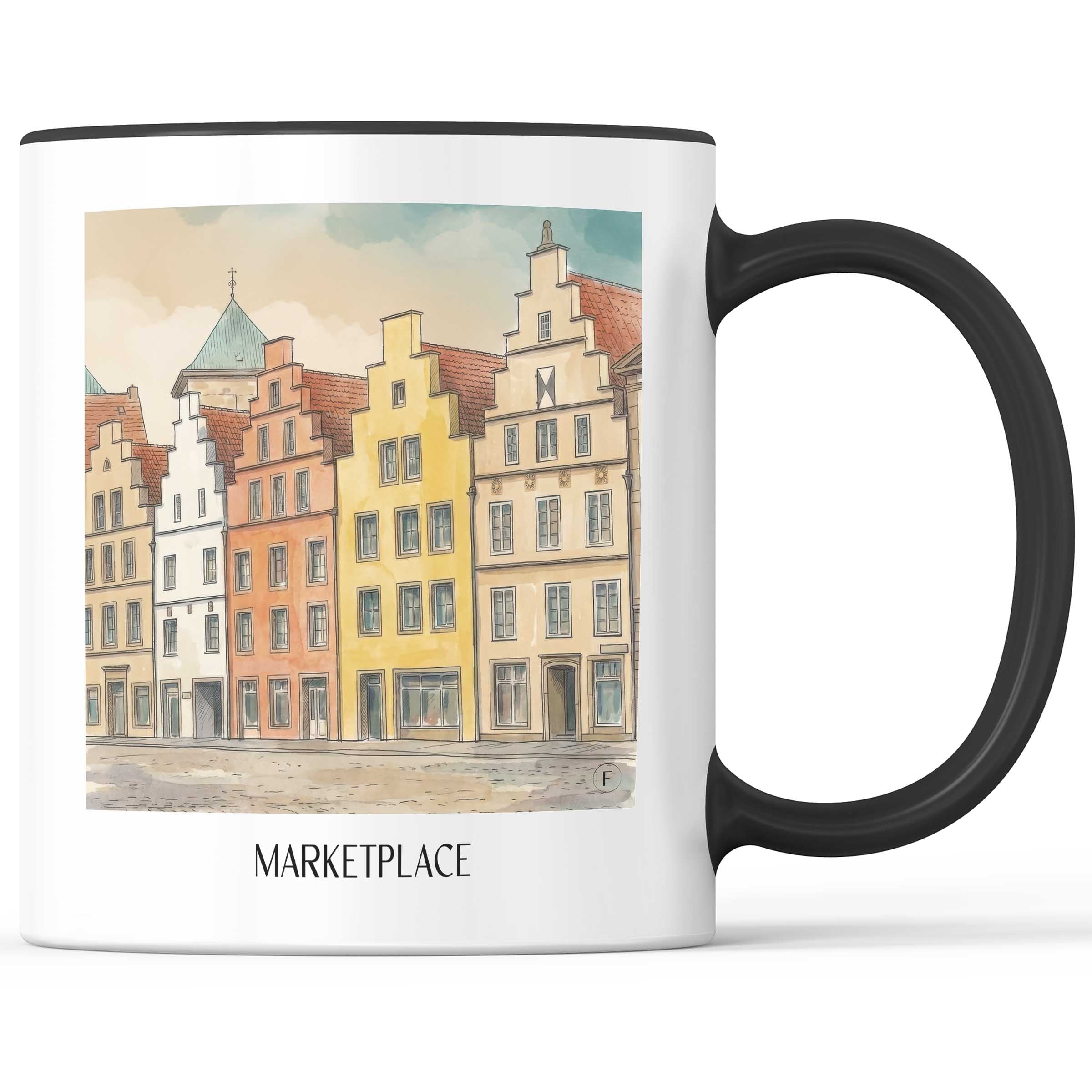 Marktplatz Kaffeebecher - Osnabrück - Deutschland Becher - Kaffeetasse im Aquarell Stil - favplace
