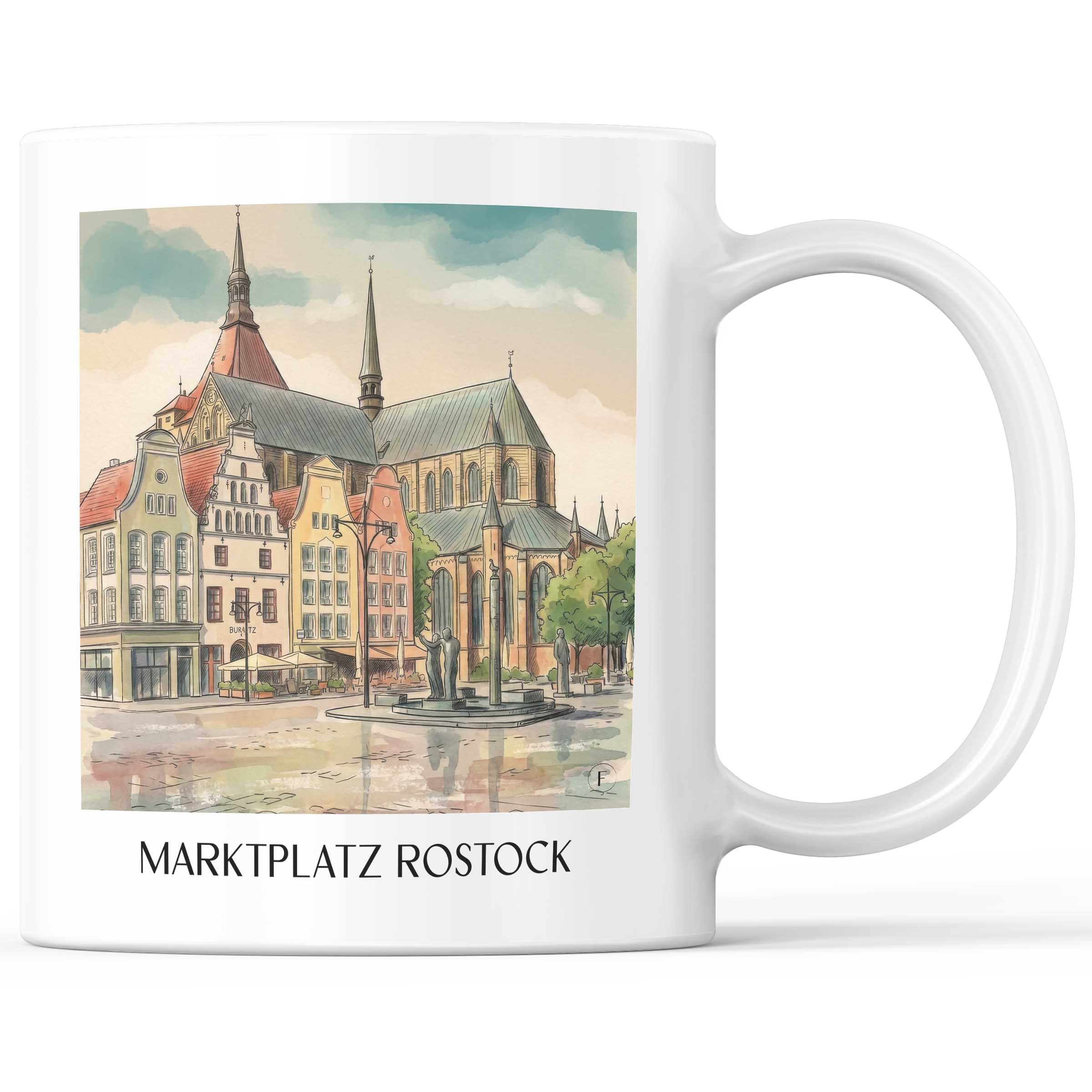 marktplatz-rostock-deutschland-kaffeebecher-aquarell