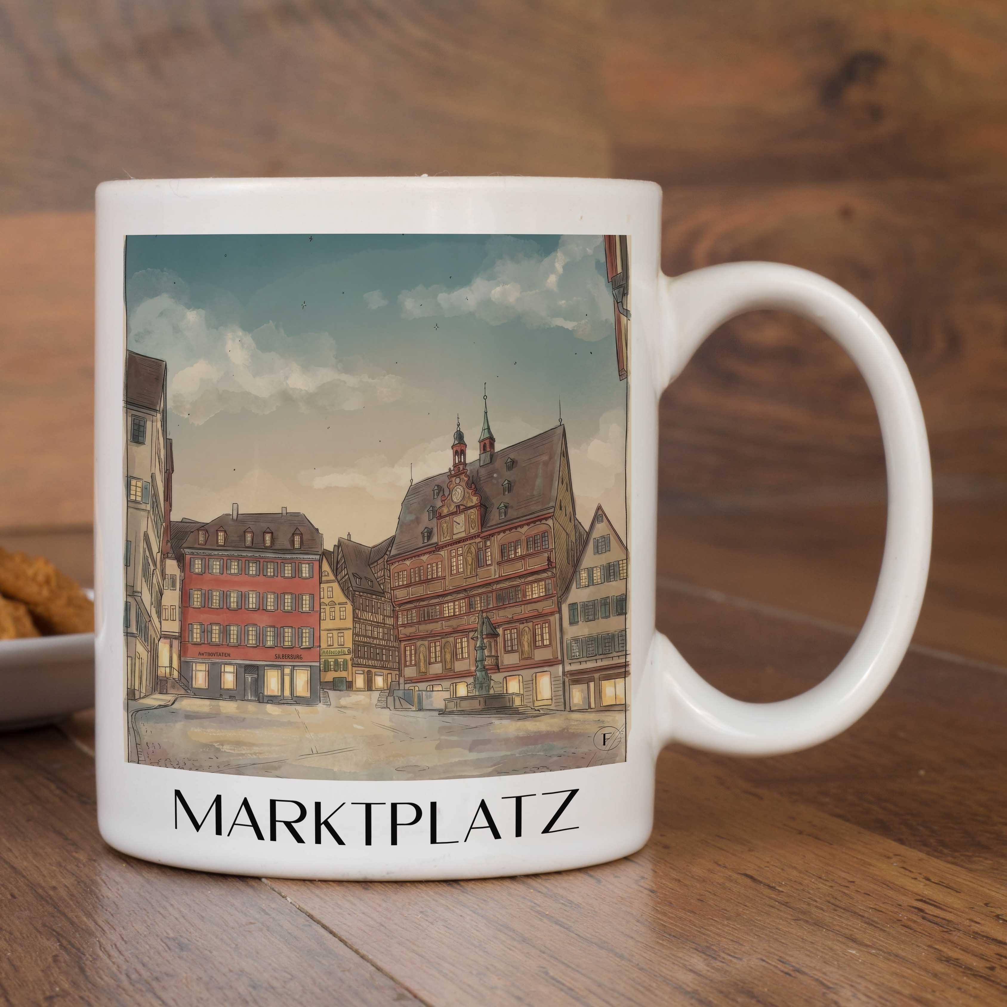 marktplatz-tübingen-deutschland-kaffeebecher-aquarell