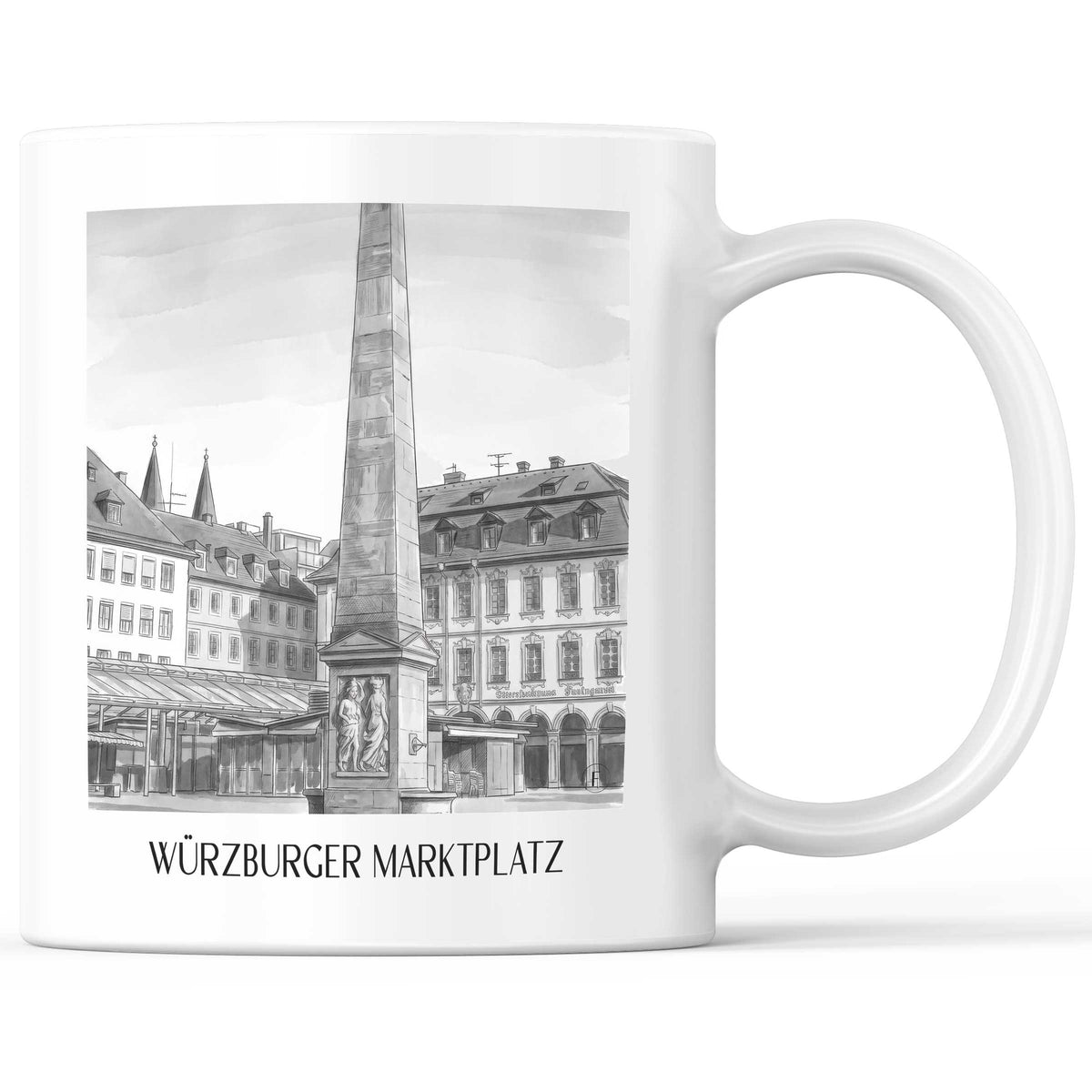 marktplatz-würzburg-deutschland-kaffeebecher-aquarell-schwarz-weiss
