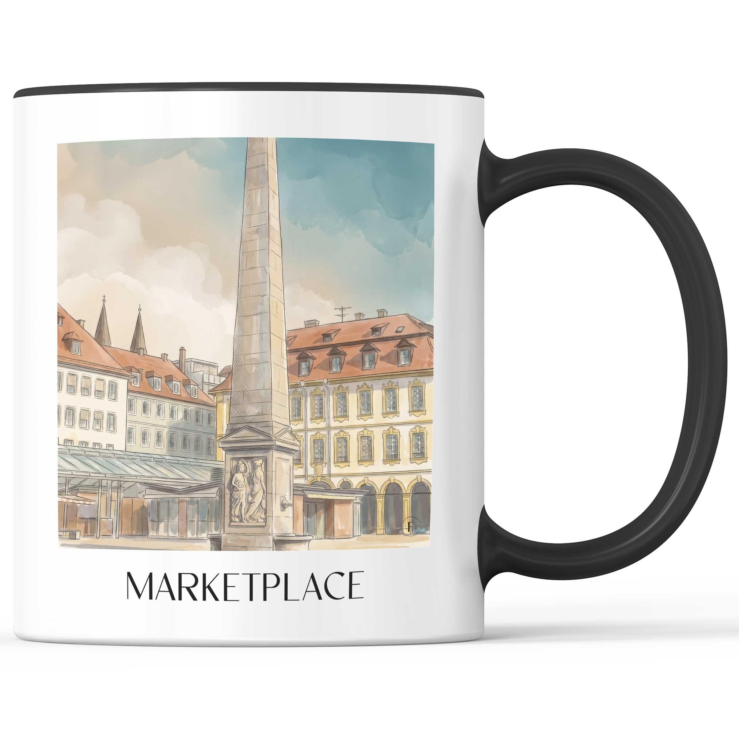 Marktplatz Kaffeebecher - Würzburg - Deutschland Becher - Kaffeetasse im Aquarell Stil - favplace