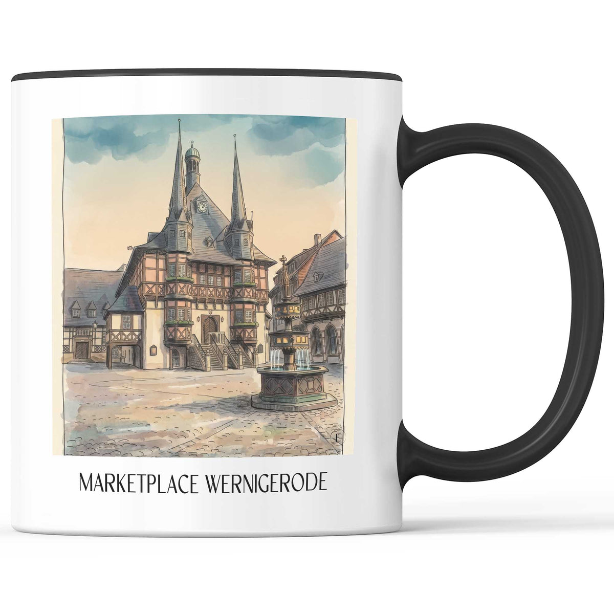 Marktplatz Kaffeebecher - Wernigerode - Deutschland Becher - Kaffeetasse im Aquarell Stil - favplace