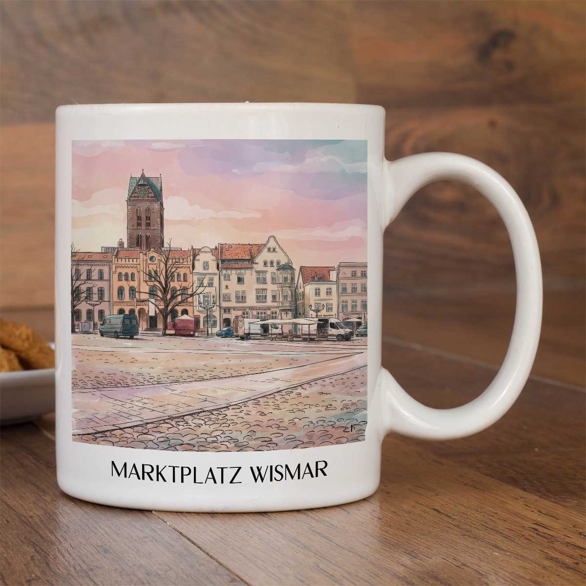marktplatz-wismar-deutschland-kaffeebecher-aquarell