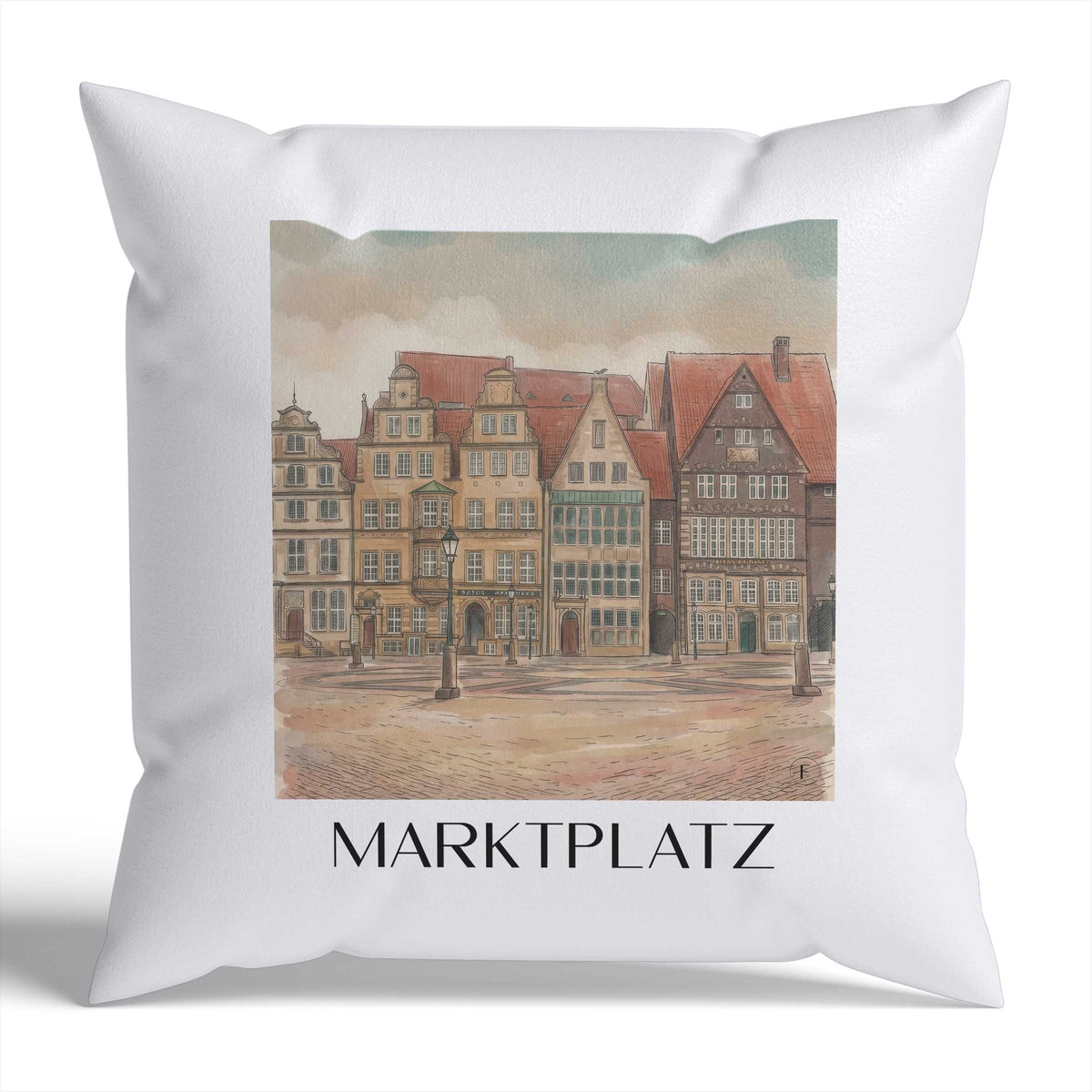 marktplatz-bremen-deutschland-kissenbezug-aquarell