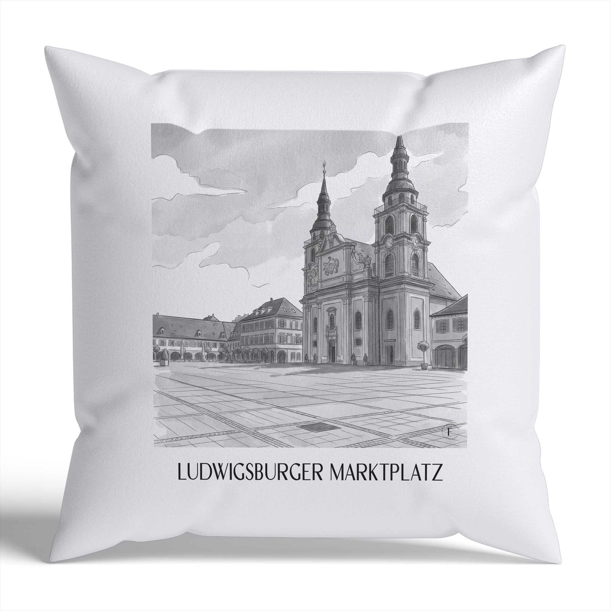 marktplatz-ludwigsburg-deutschland-kissenbezug-aquarell-schwarz-weiss