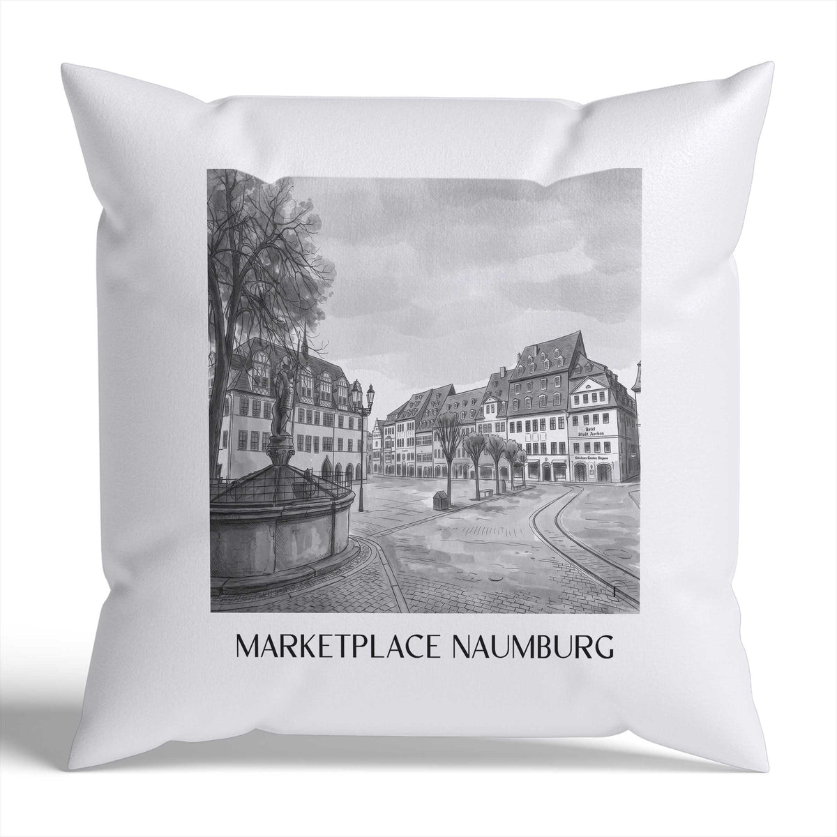 Marktplatz Kissenhülle - Zierkissen Bezug - Naumburg - Deutschland Kissen bzw. Kissenbezug im Aquarell Schwarz-Weiß Stil - favplace