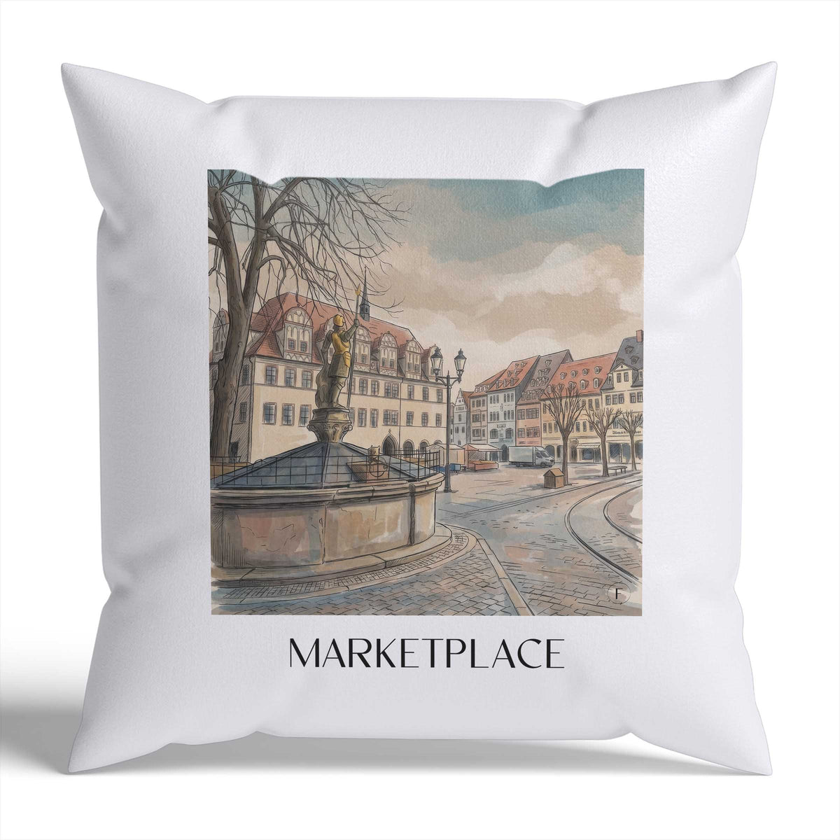 Marktplatz Kissenhülle - Zierkissen Bezug - Naumburg - Deutschland Kissen bzw. Kissenbezug im Aquarell Stil - favplace