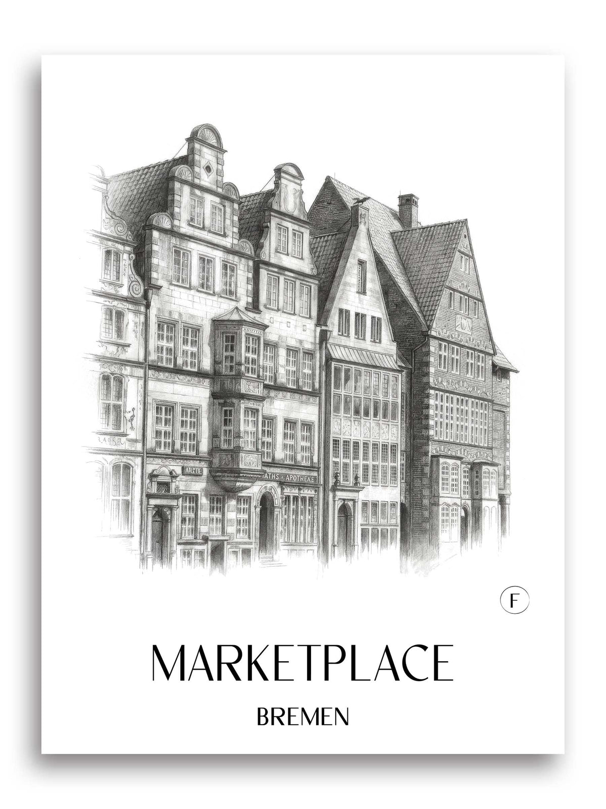 Marktplatz Poster - Bremen - Deutschland Kunstdruck - Zeichnung von A4 bis A1 - favplace