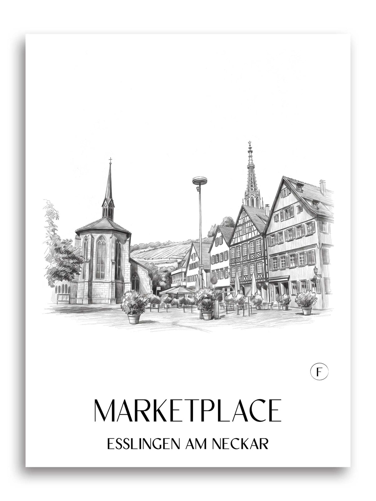 Marktplatz Poster - Esslingen am Neckar - Deutschland Kunstdruck - Zeichnung von A4 bis A1 - favplace
