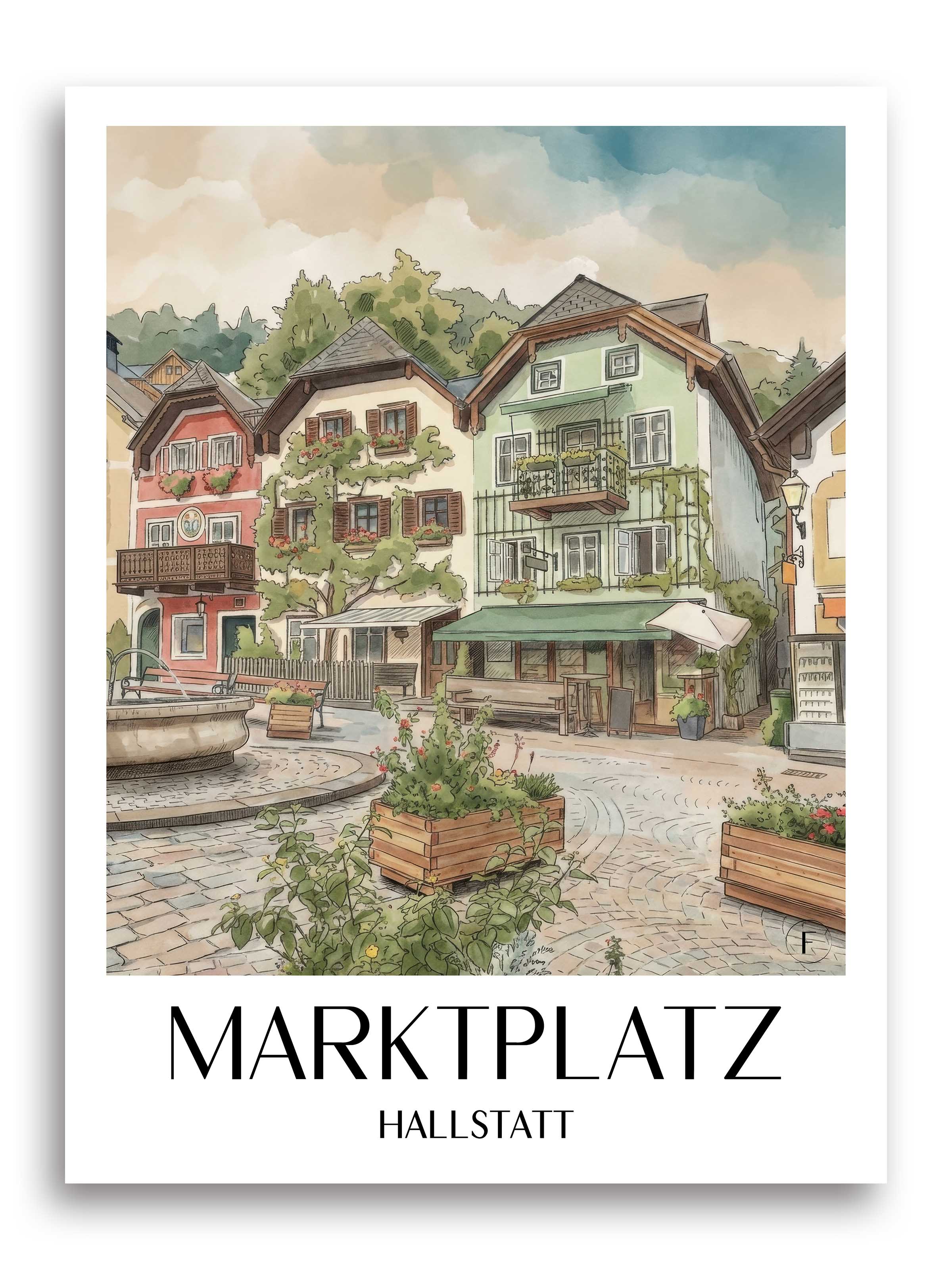 marktplatz-hallstatt-österreich-poster-aquarell