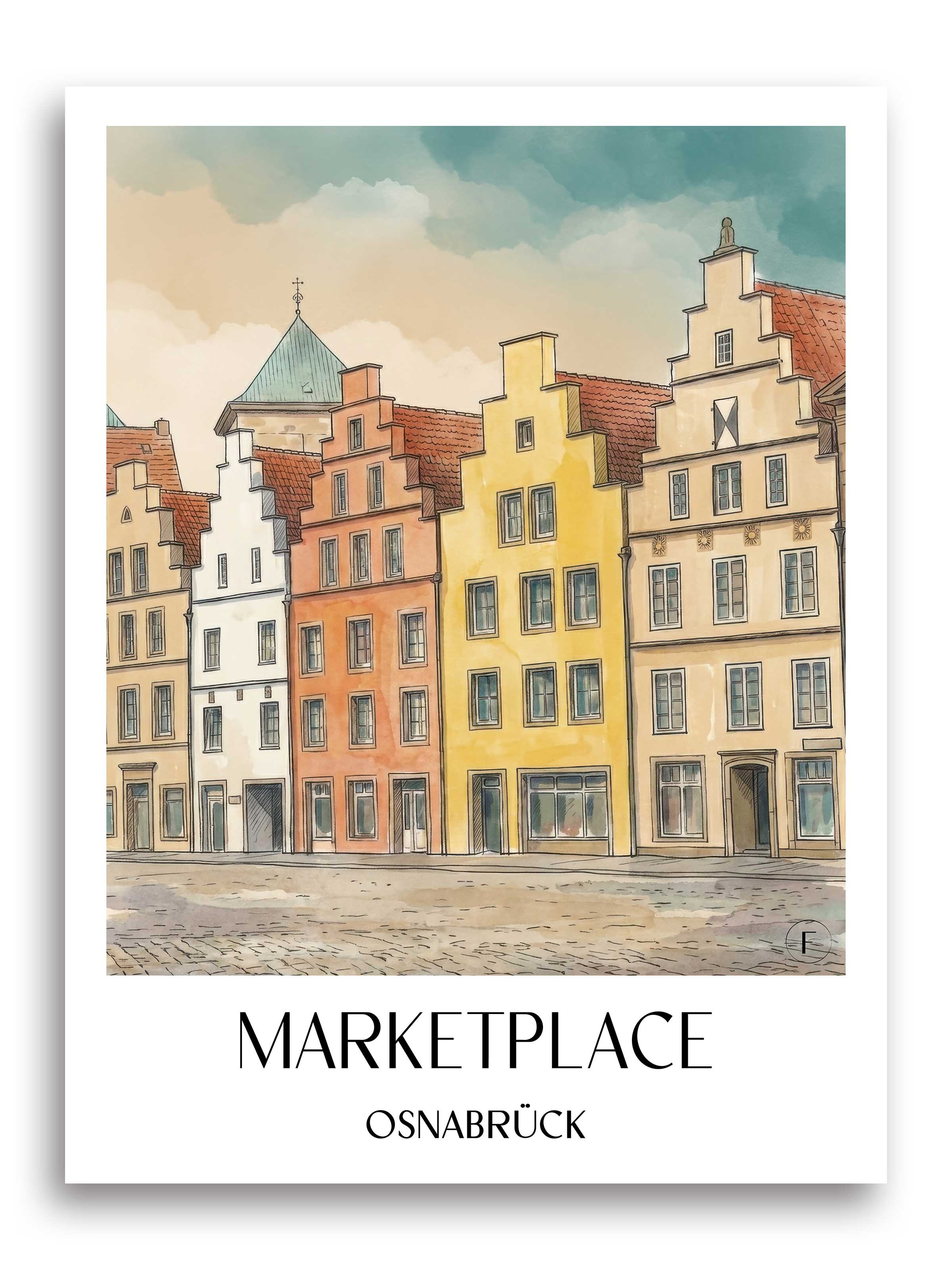 Marktplatz Poster - Osnabrück - Deutschland Kunstdruck - Aquarell von A4 bis A1 - favplace