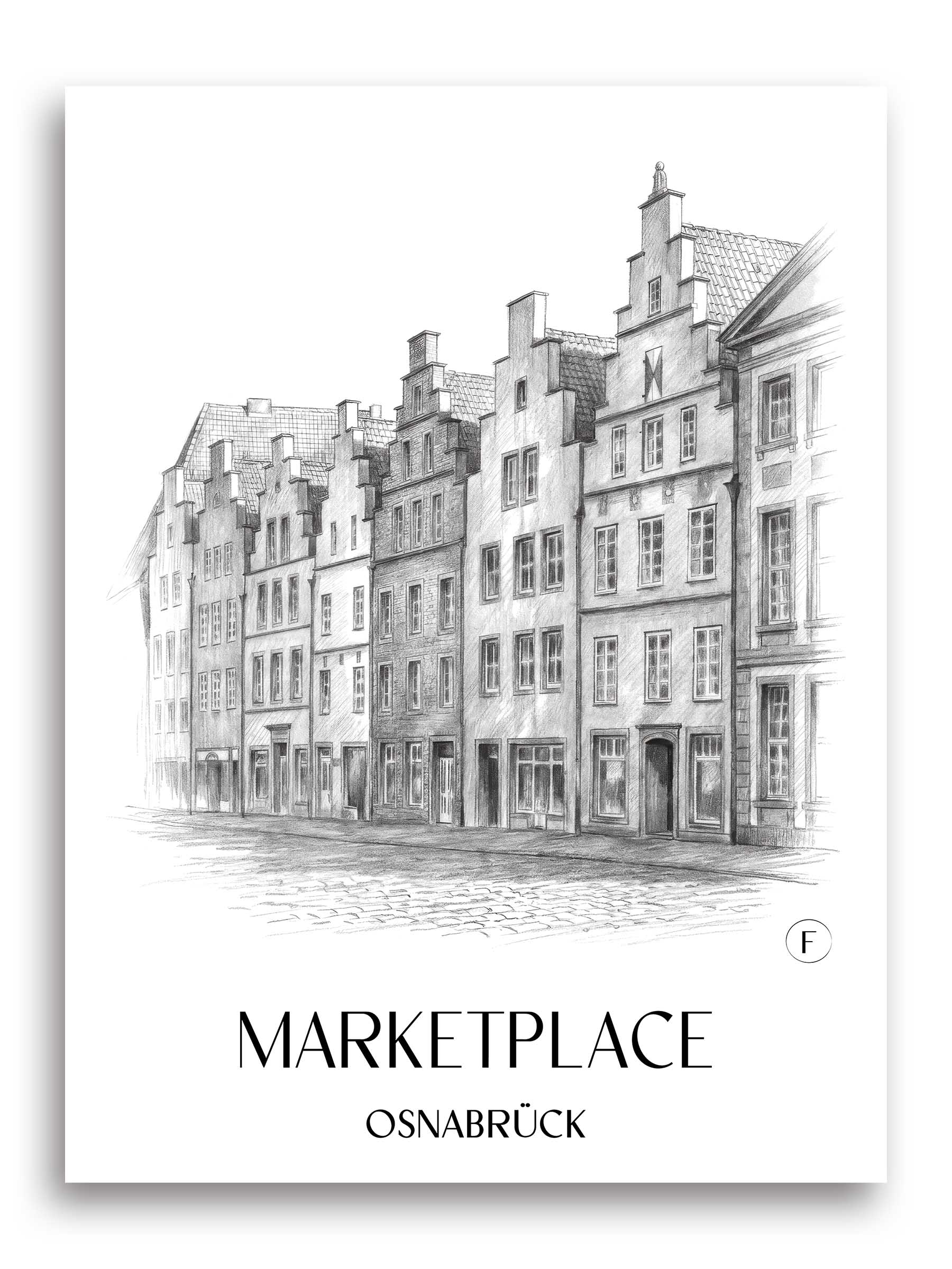 Marktplatz Poster - Osnabrück - Deutschland Kunstdruck - Zeichnung von A4 bis A1