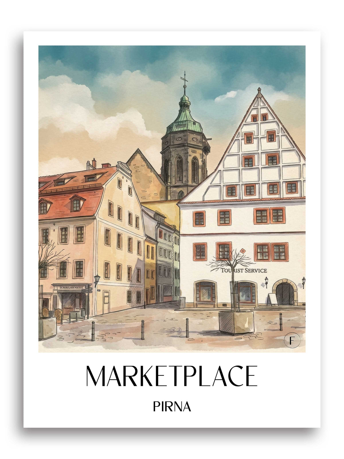Marktplatz Poster - Pirna - Deutschland Kunstdruck - Aquarell von A4 bis A1 - favplace