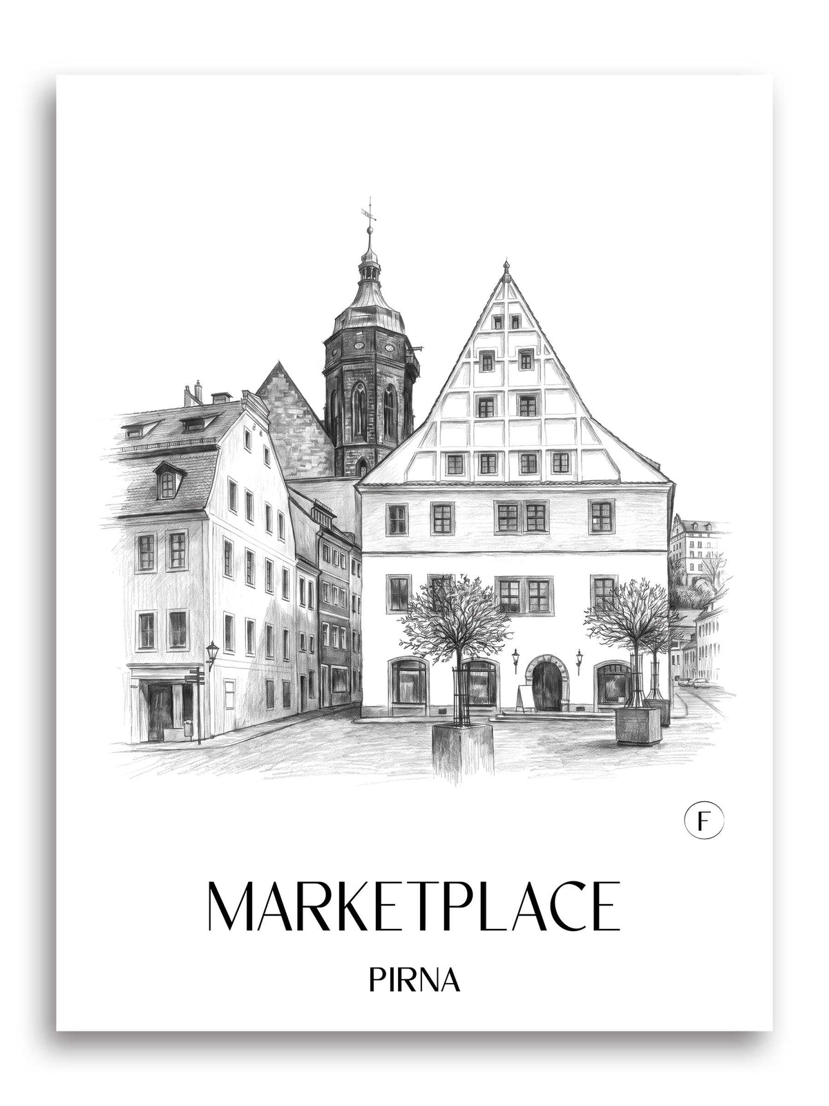 Marktplatz Poster - Pirna - Deutschland Kunstdruck - Zeichnung von A4 bis A1