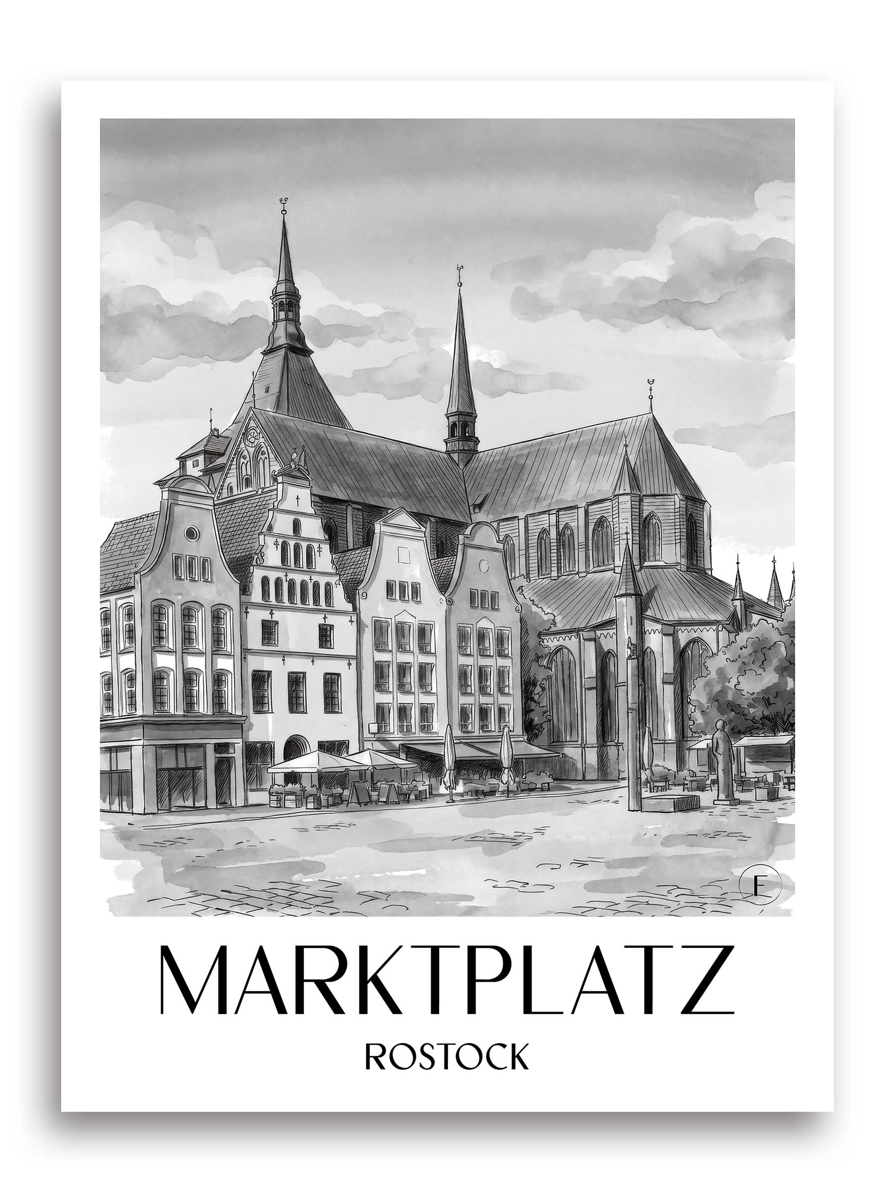 marktplatz-rostock-deutschland-poster-aquarell-schwarz-weiss