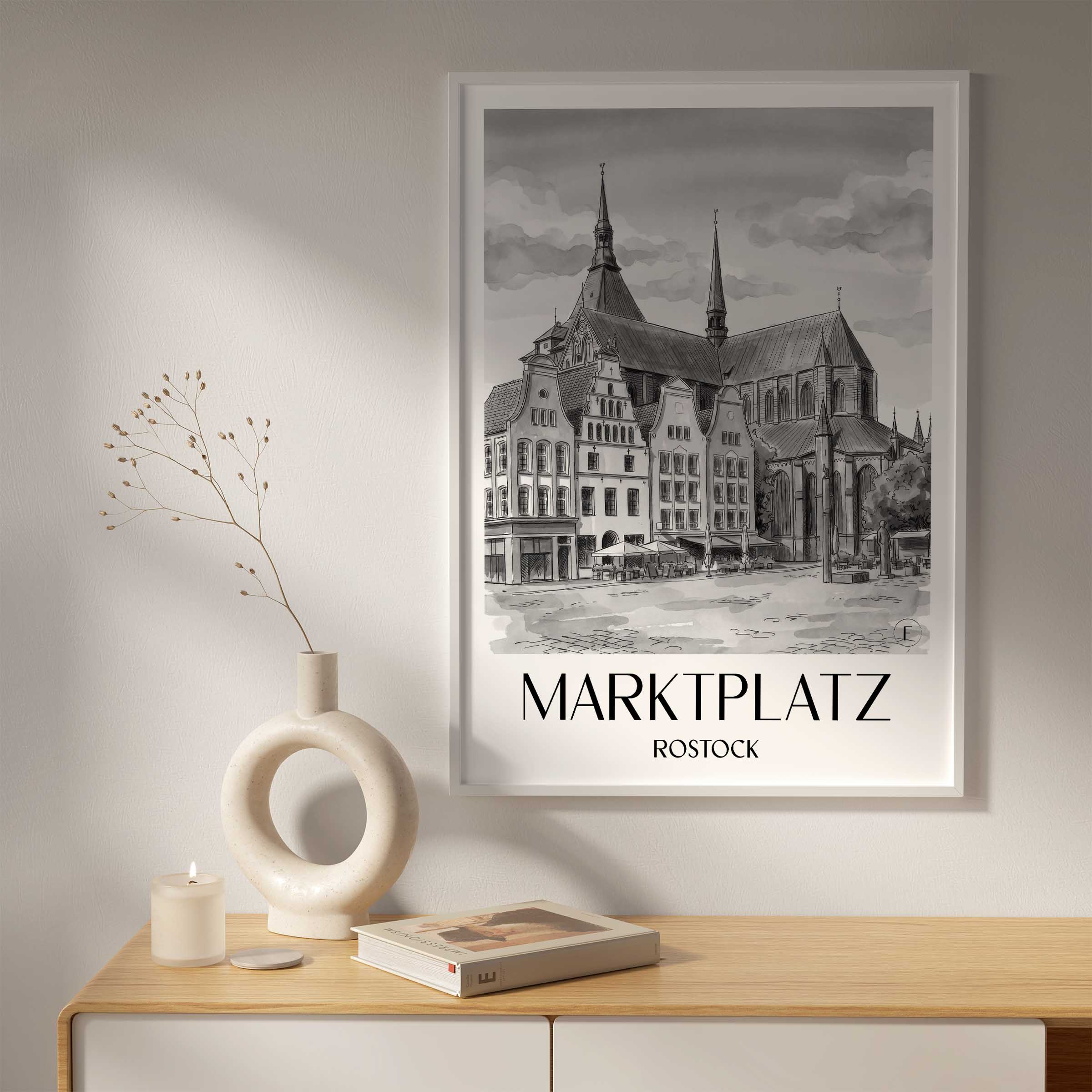 marktplatz-rostock-deutschland-poster-aquarell-schwarz-weiss