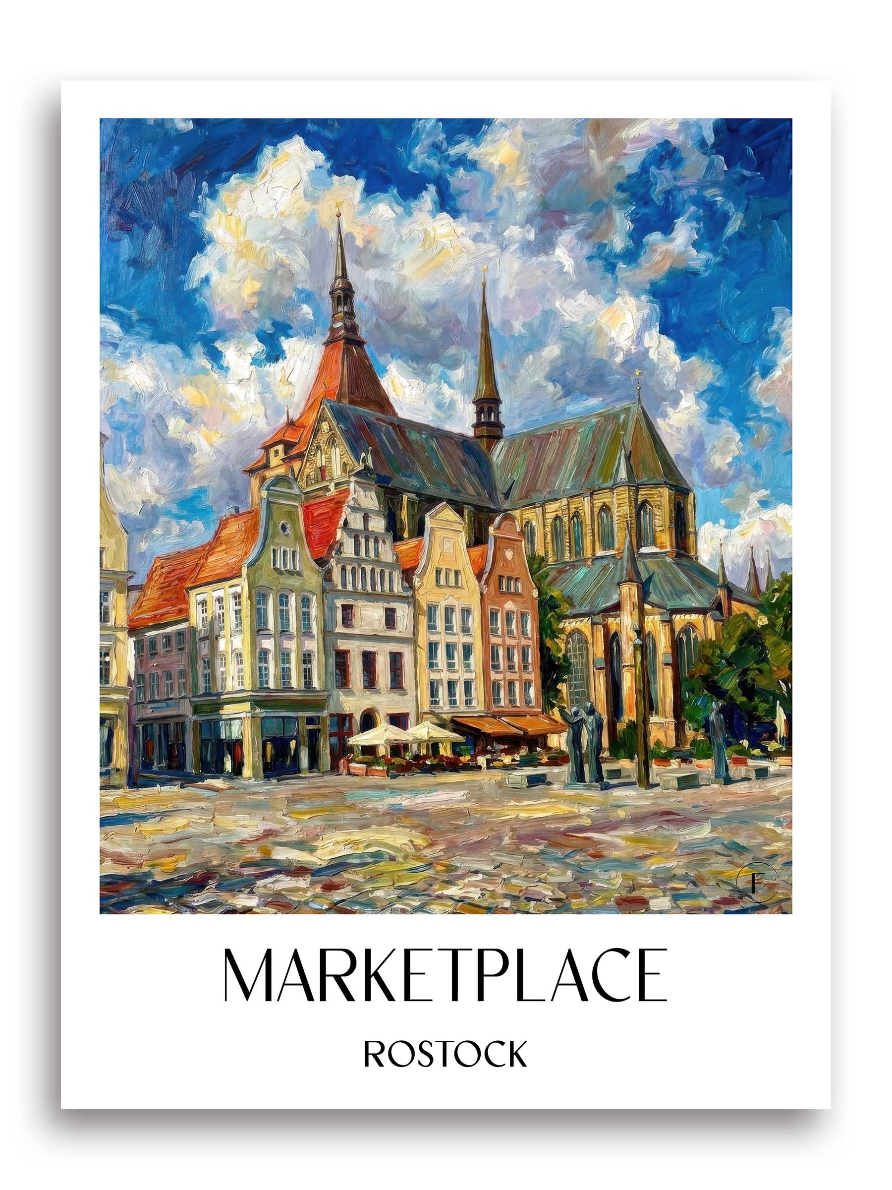 Marktplatz Poster - Rostock - Deutschland Kunstdruck - Ölgemälde von A4 bis A1 - favplace