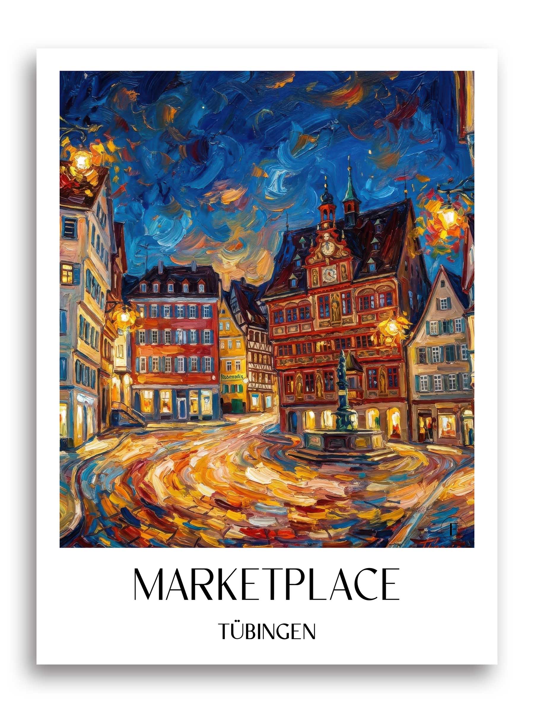 Marktplatz Poster - Tübingen - Deutschland Kunstdruck - Ölgemälde von A4 bis A1 - favplace