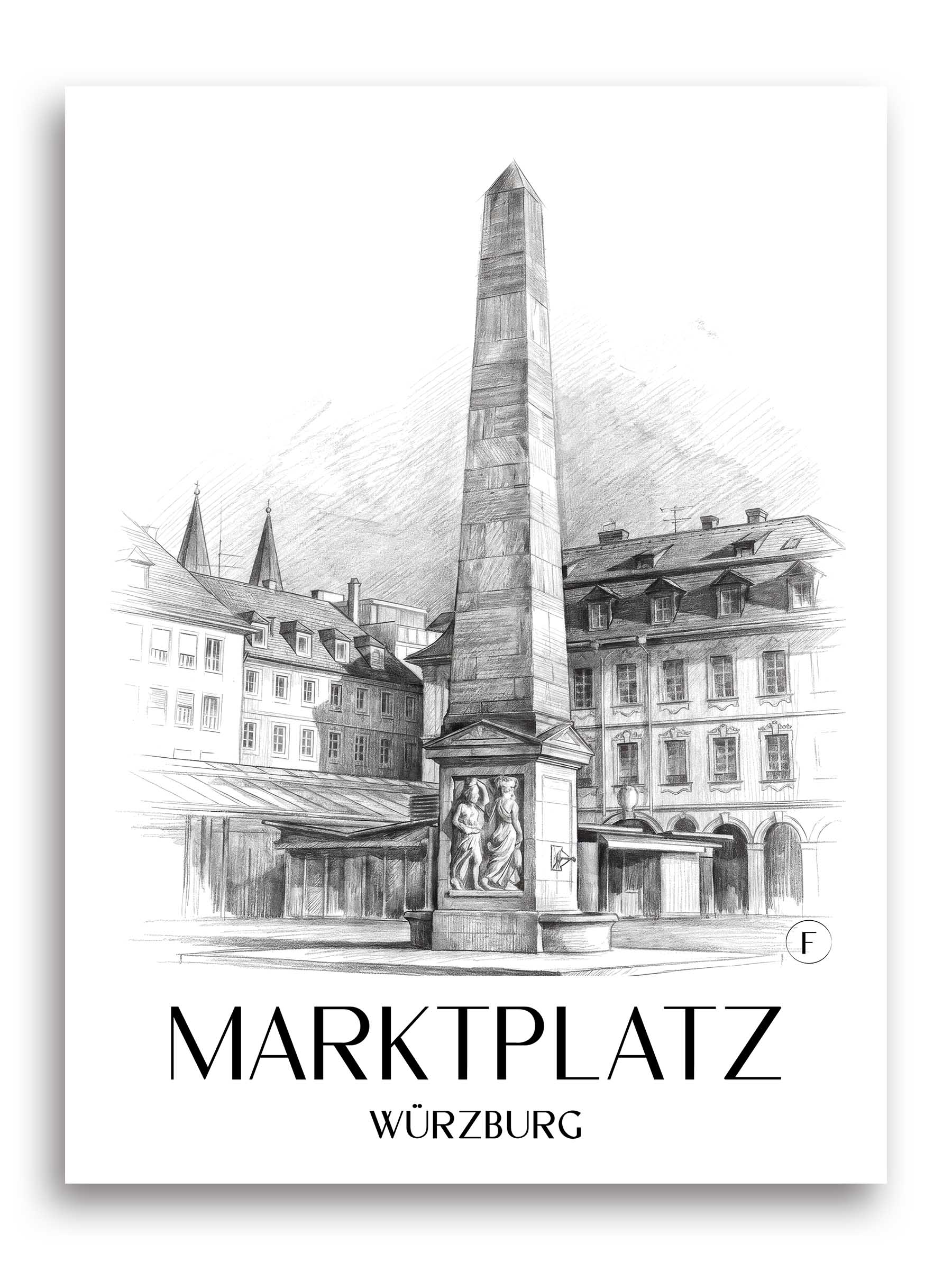 marktplatz-würzburg-deutschland-poster-bleistift-zeichnung-drawing