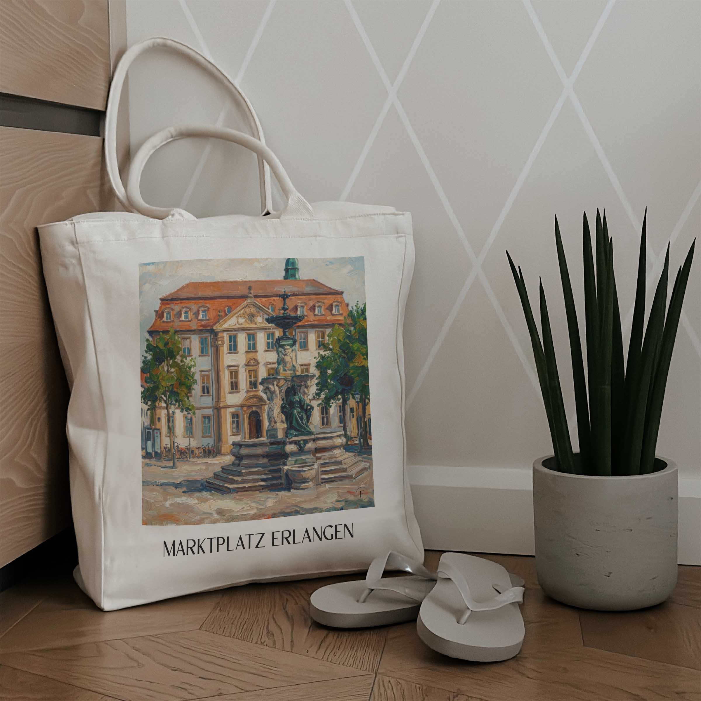 marktplatz-erlangen-deutschland-einkaufstasche-oil-painting-oelgemaelde