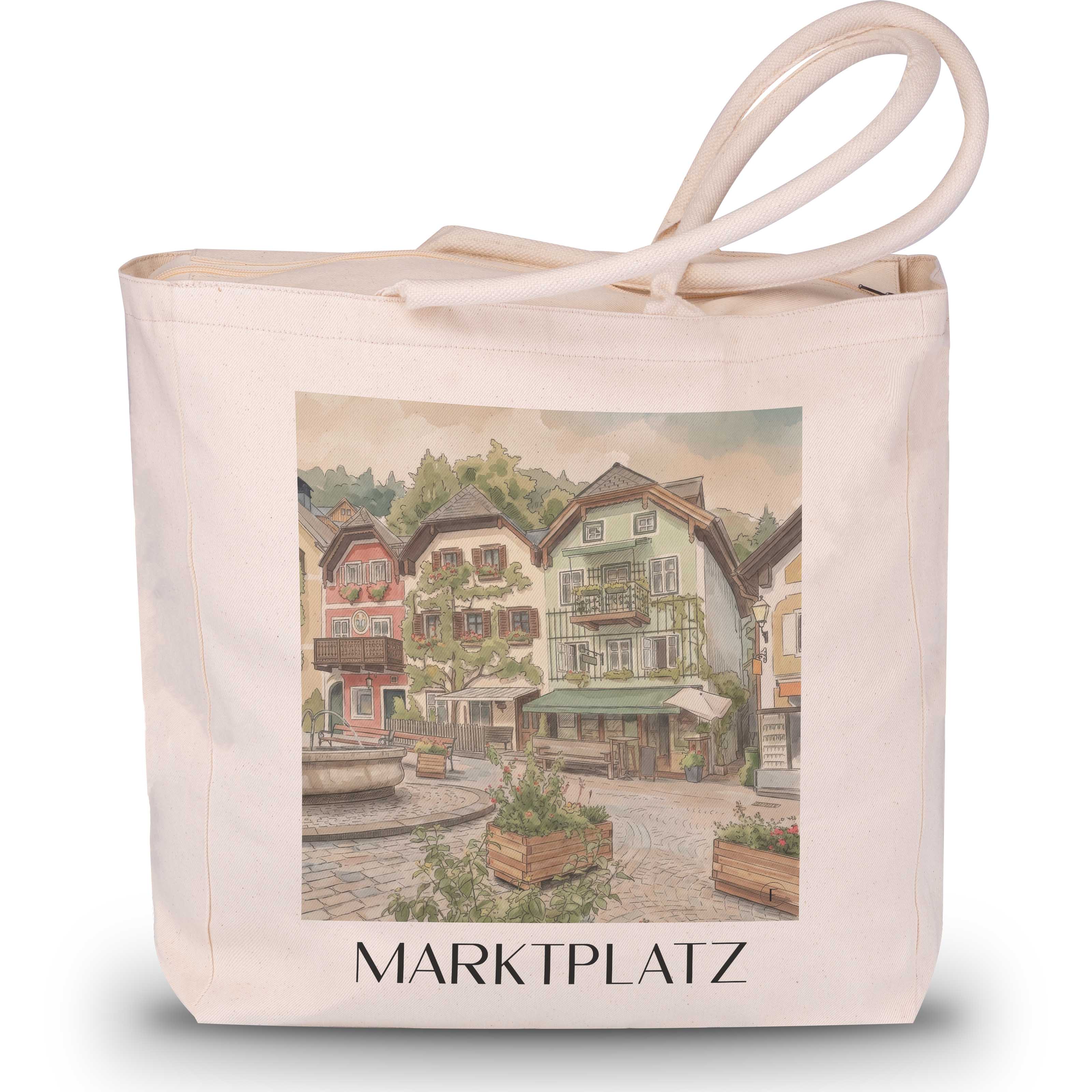 marktplatz-hallstatt-österreich-einkaufstasche-aquarell