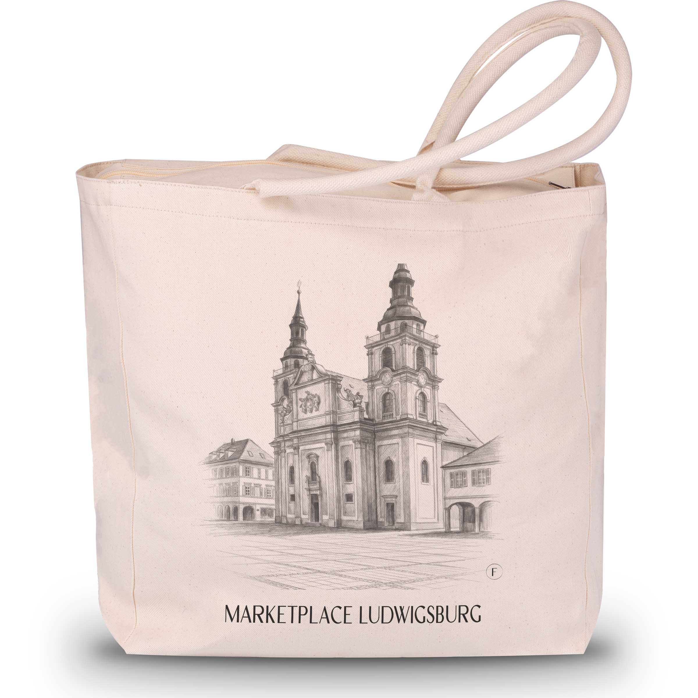 Marketplace Shopping Bag - Ludwigsburg - Germany Tote Bag - Drawing Style Shopping Bag
