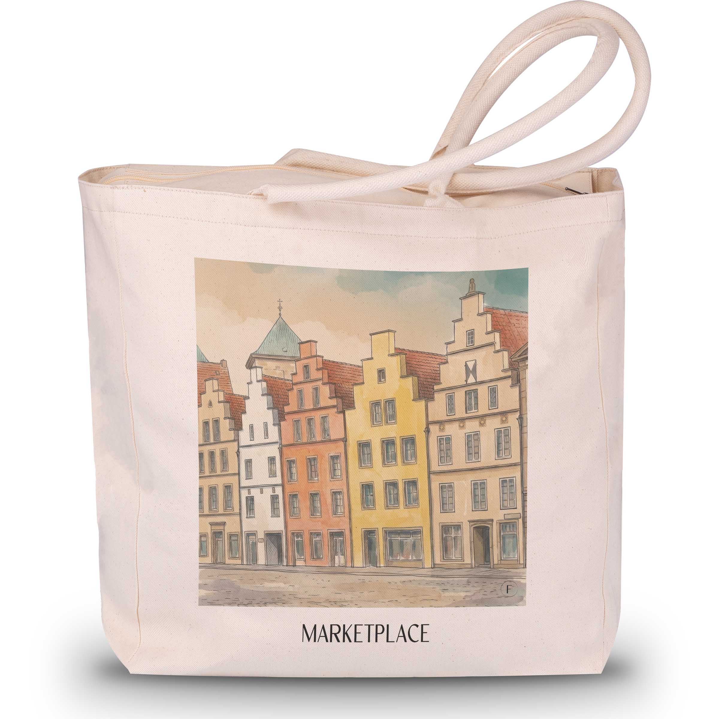 Marktplatz Shopping Tasche - Osnabrück - Deutschland Tote Bag - Einkaufstasche im Aquarell Stil - favplace