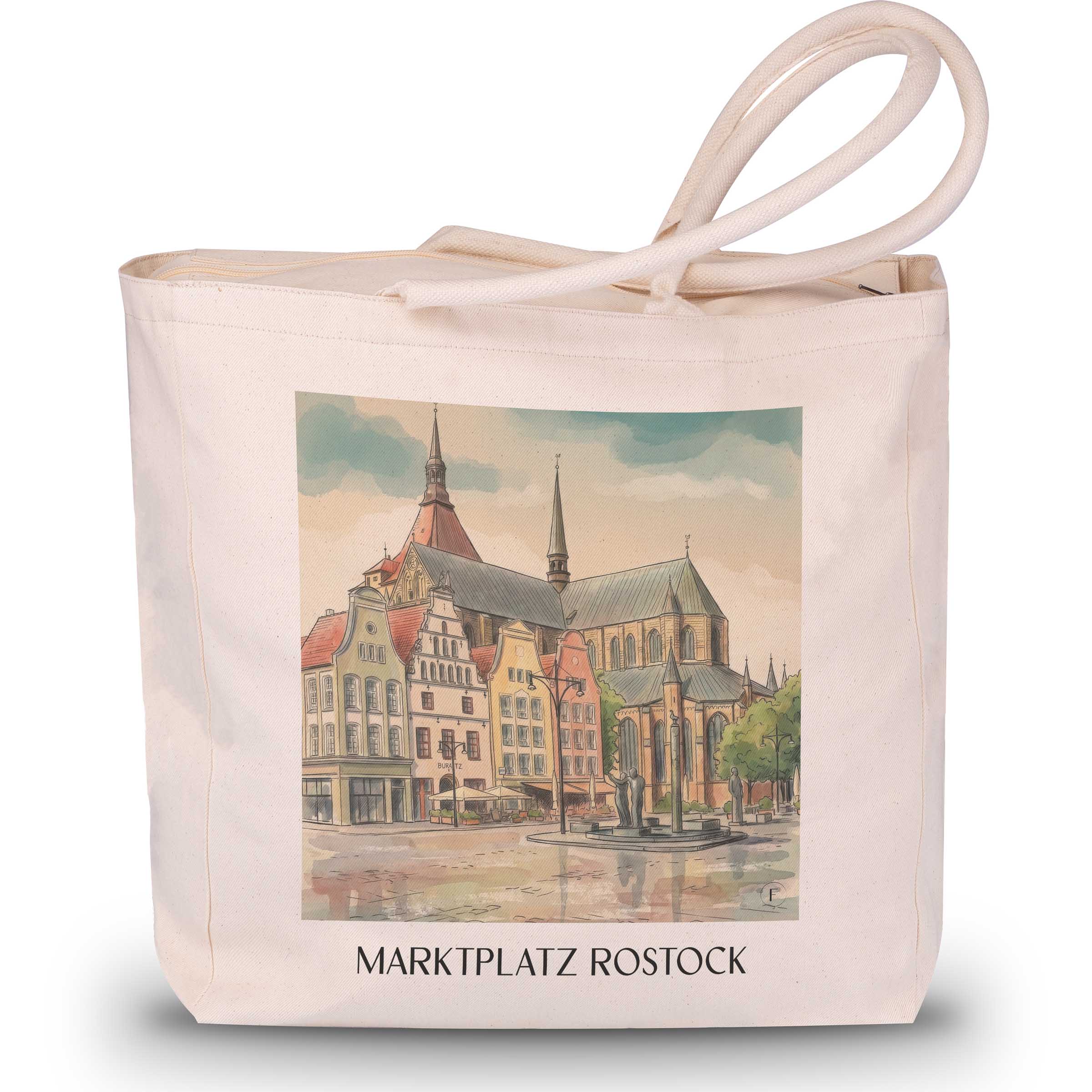 marktplatz-rostock-deutschland-einkaufstasche-aquarell