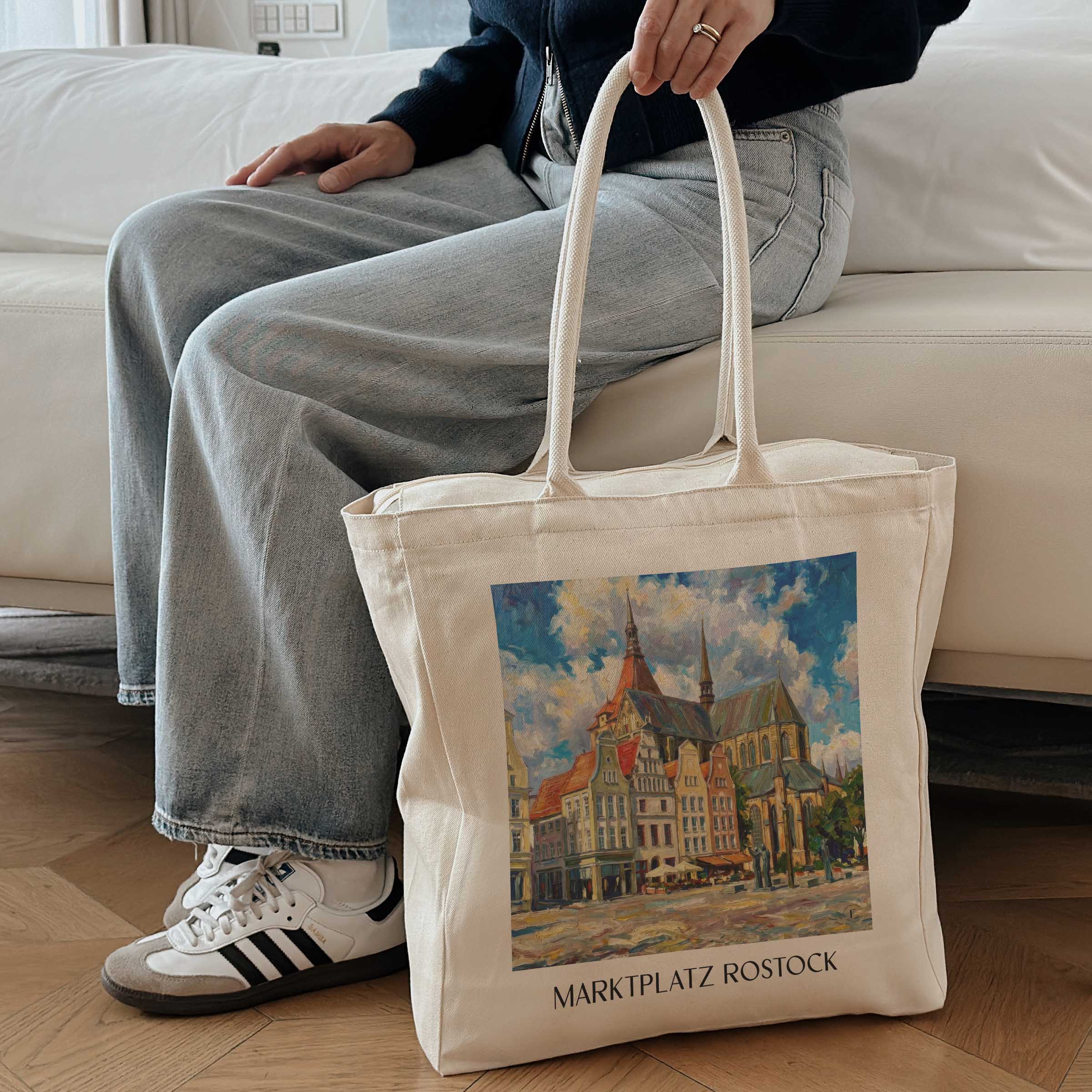 marktplatz-rostock-deutschland-einkaufstasche-oil-painting-oelgemaelde